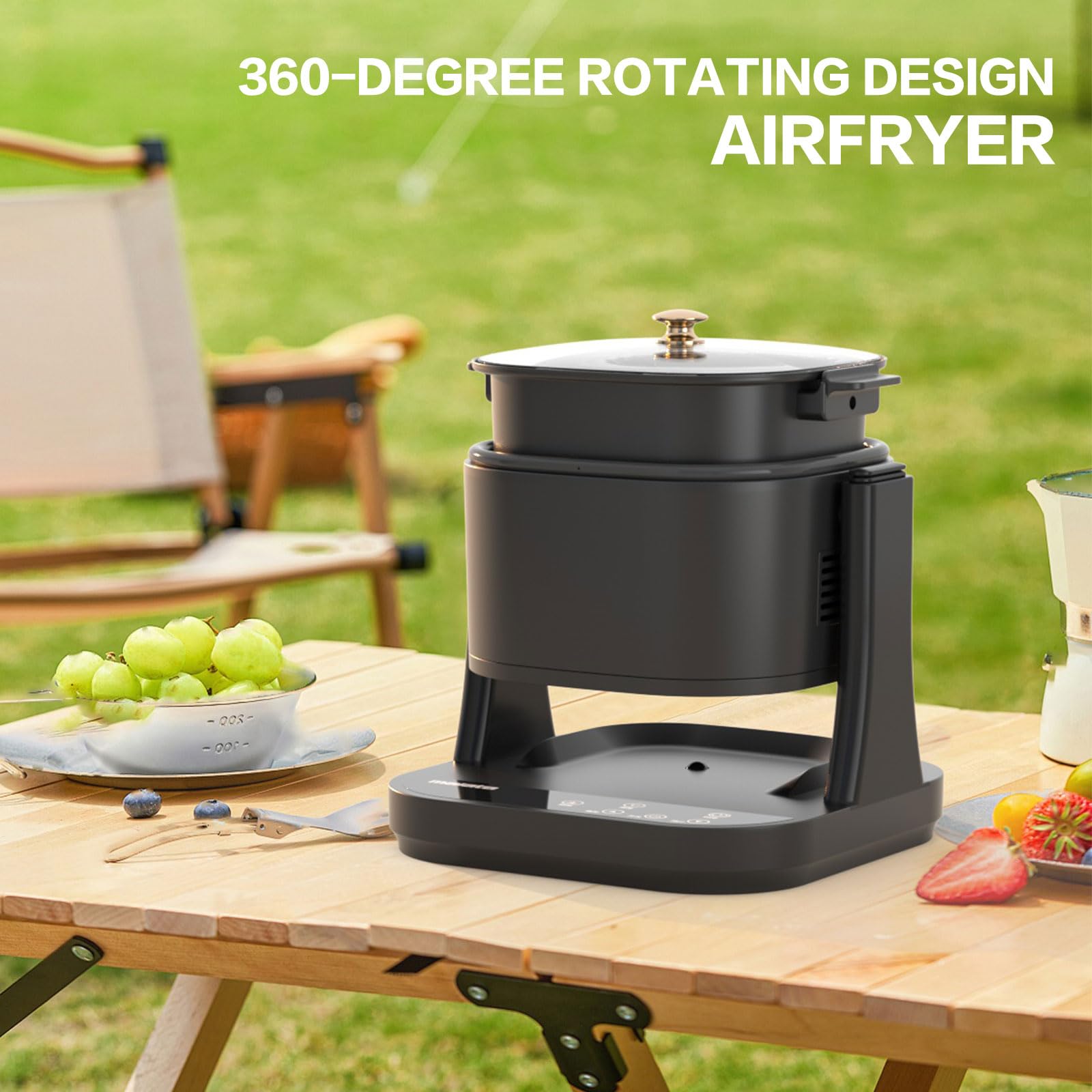 3-in-1 Glass Air Fryer & Grill Pan Combo for kitchen, 360-Degree Rotating Design Airfryer, Portable Healthy Cooking, Non-Stick,Easy Clean, Multi-Function for Frying, Griddle & Baking (White)