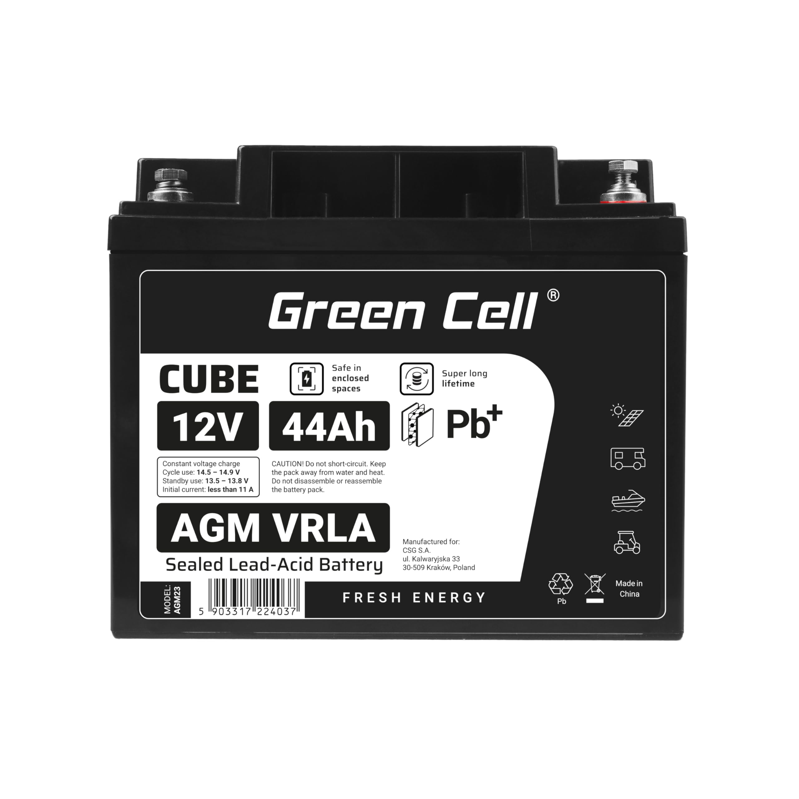 Green Cell AGM 12V 44Ah Akku VRLA Blei-Batterie Bleiakku Ersatzakku Akkubatterie Zyklenfest Unbemannt Spielzeug Elektro Spielzeug Alarm Notstrom Kinderfahrzeuge Kinder-Quad
