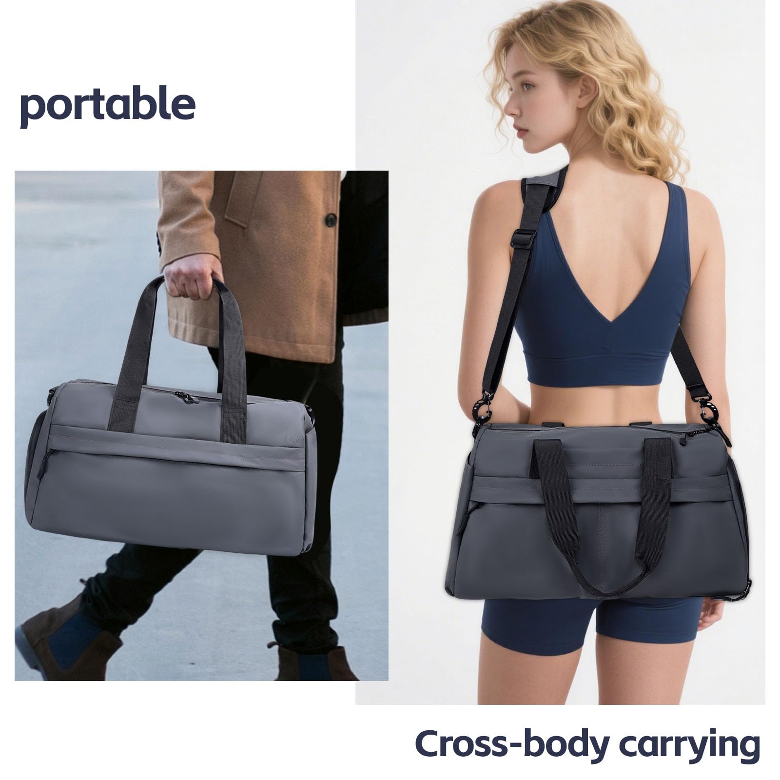 Bolsa de gimnasio para mujeres/hombres con compartimento para zapatos, pequeña bolsa de deporte con bolsillo húmedo, bolsa de lona impermeable para fin de semana, bolsa de entrenamiento