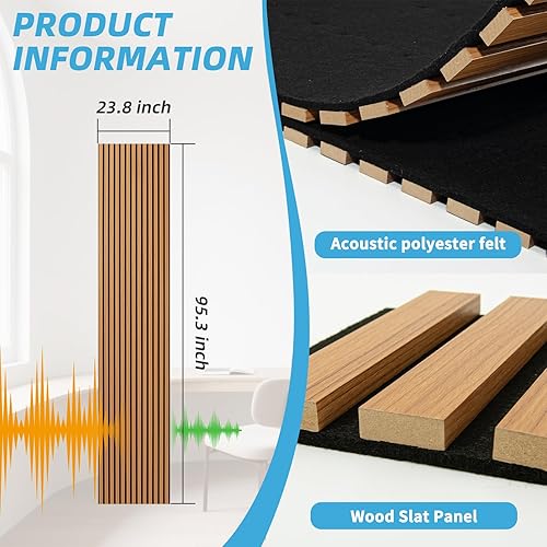 Miniatura 7 de Art3d Panel de pared de listones de madera acústica con diseño plano enrollable, paneles absorbentes de sonido de 95.3 x 23.8 pulgadas para columnas