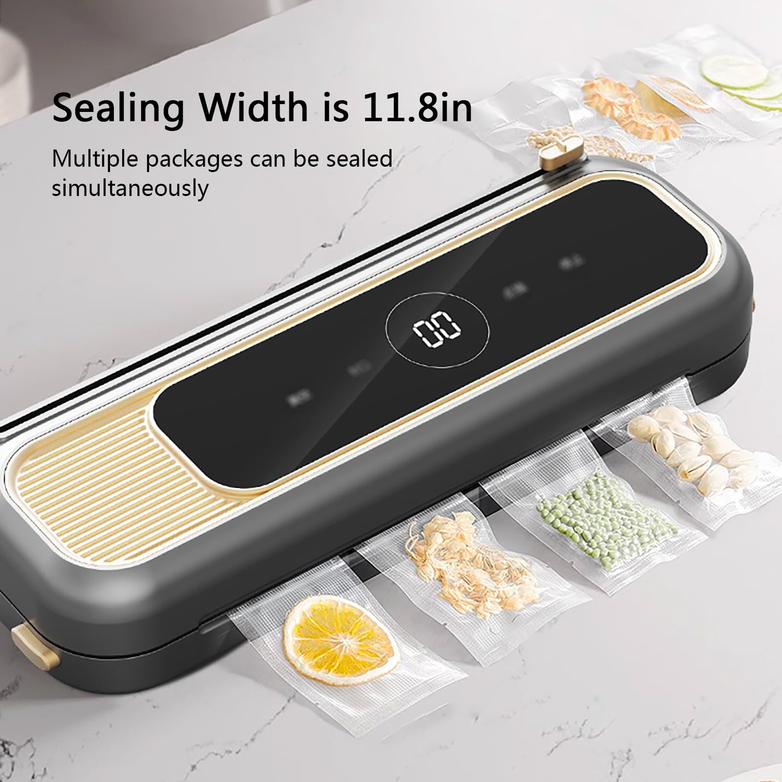 Vacuum Sealer Machine for Food Storage, 65kPa Powerful Seal with Cutter, Compact Food Preserver for Dry, Wet, Oil & Powder (Gray/White/Black)(Gray)