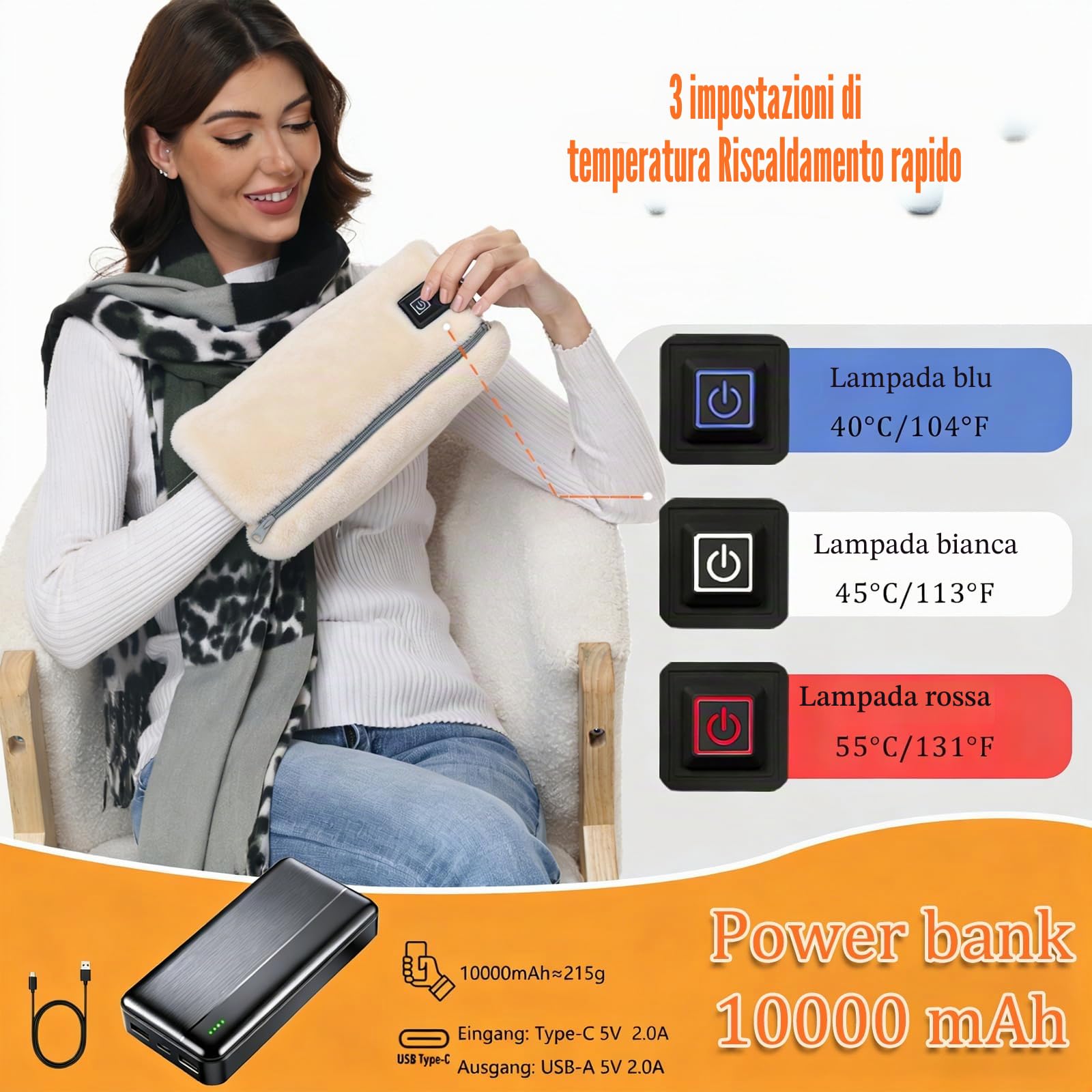 Ahigh Scaldamani ricaricabili, 10000 mAh, riscaldatori elettrici in fibra di carbonio, 3 impostazioni, essenziali per la caccia, scaldamani da golf, per alleviare il dolore da artrite, portatile, per
