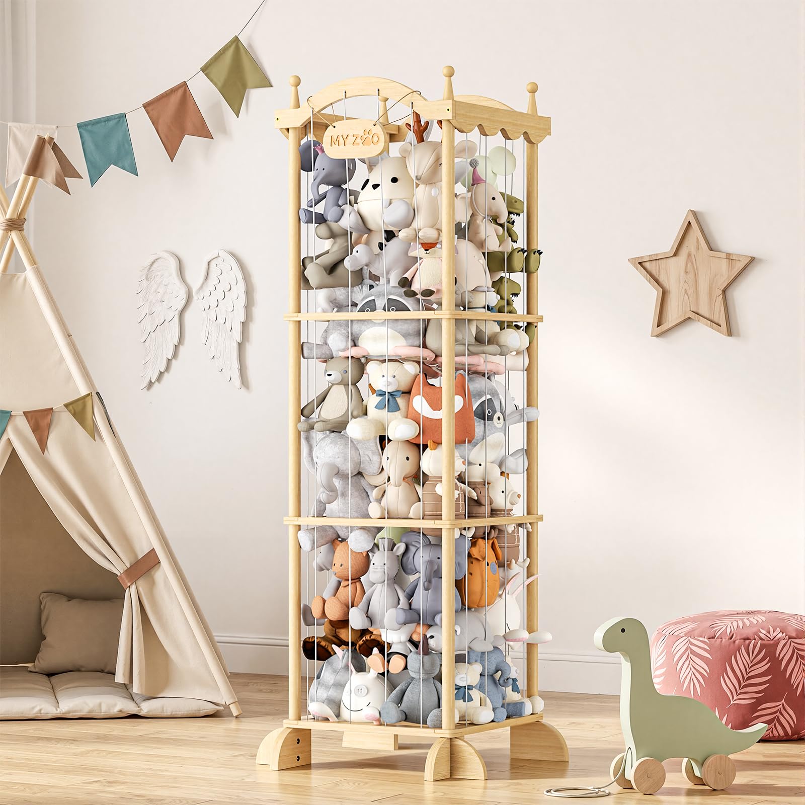 COSYLAND Meuble Rangement Enfant en Bois Naturel en Forme de Château 134x43x43cm - Rangement Jouet Enfant et Coffre à Jouet pour Chambre, Salle de Jeux, Crèche ou École