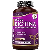 Biotina + Zinco + Selenio + Rame – 365 Capsule Vegane, Fornitura per 1 Anno, Supporto per Capelli, Pelle e Unghie – Integratore di bellezza – Nutravita
