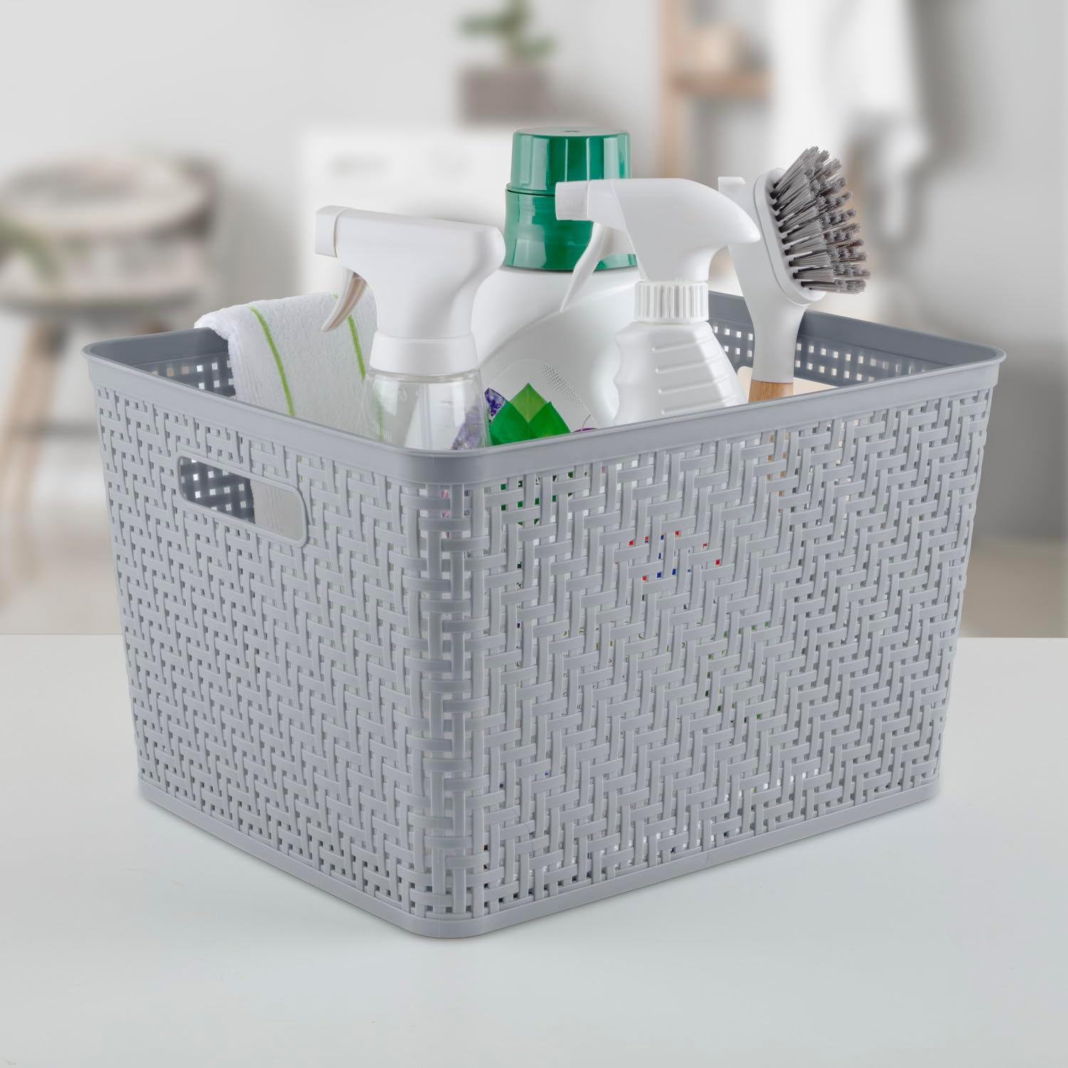 Sterilite Tall Basket, Plastic Decorative Storage Basket for Organizing the Classroom, Closet, Bedroom, and Laundry Room, Gray, 6-Pack