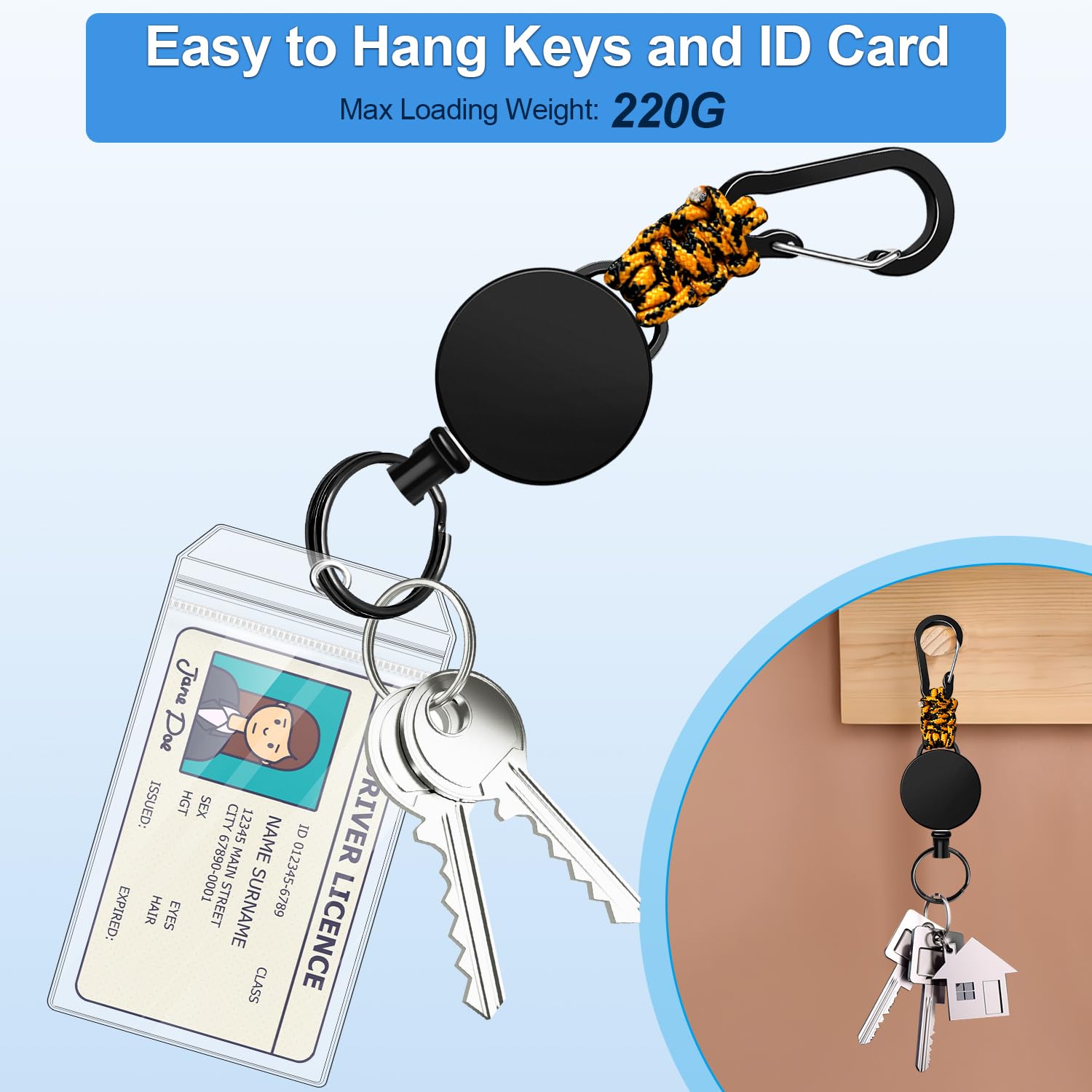Retractable Keychain 3 Pack Heavy Duty Carabiner Badge Holder Extendable Reel ID Badge Holders Retractable for Keys Ring with 60 cm Steel Cord and Lanyard (): Blue+beige+mixed Orange