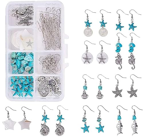 SUNNYCLUE 1 Box DIY 10 Pair Starfish Seahorse Shell Turquoise