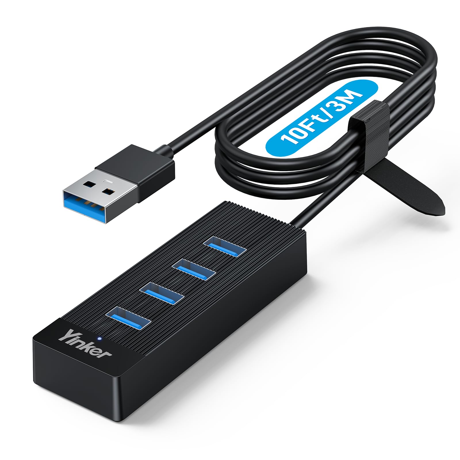 Yinker 3m USB 3.0 Hub 4 Port 5Gbps Geschwindigkeit & 5V USB-C Stromversorgung – USB Hub Splitter für Büro, Home-Office, Gaming & Externe Geräte
