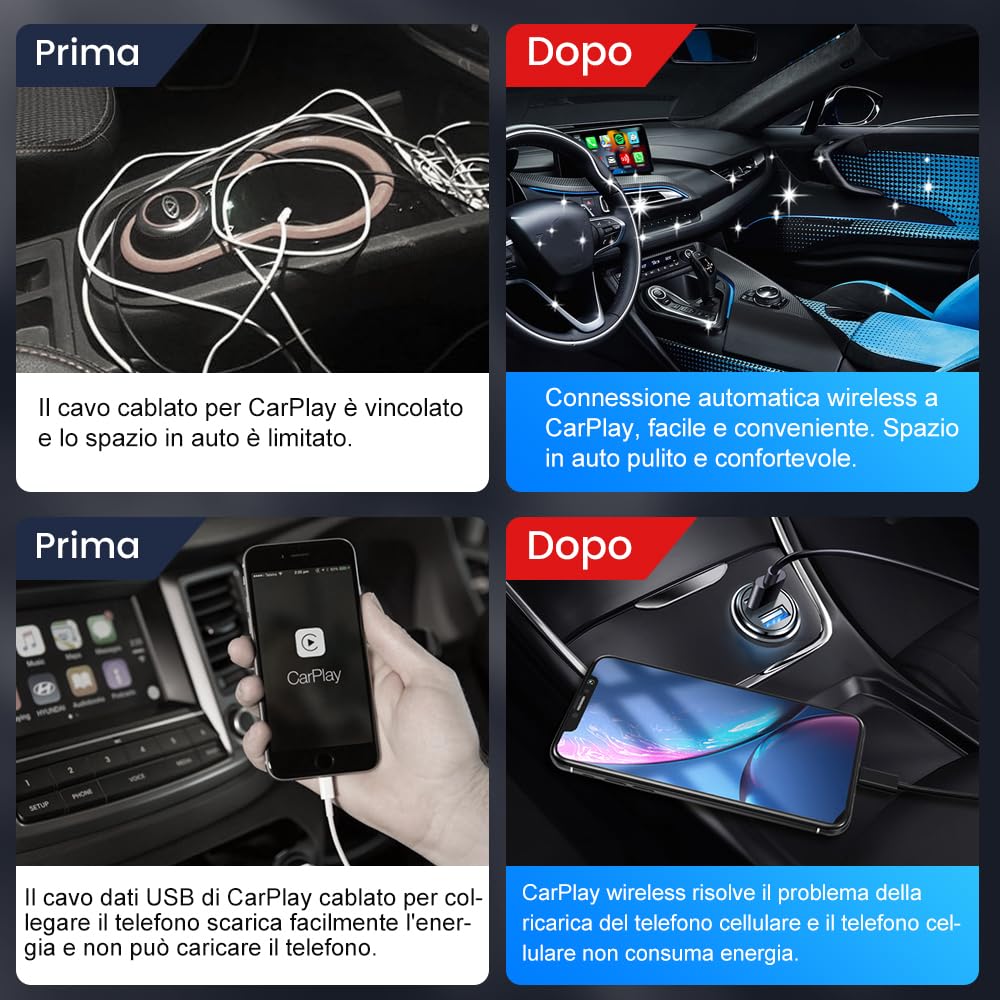 Carlinkit New 3.0 Mini Wireless CarPlay Adapter for Car Play Factory Wired Bluetooth Compatible with Audi/Porsche/VW/Ford/Hyundai/Mercedes/KIA