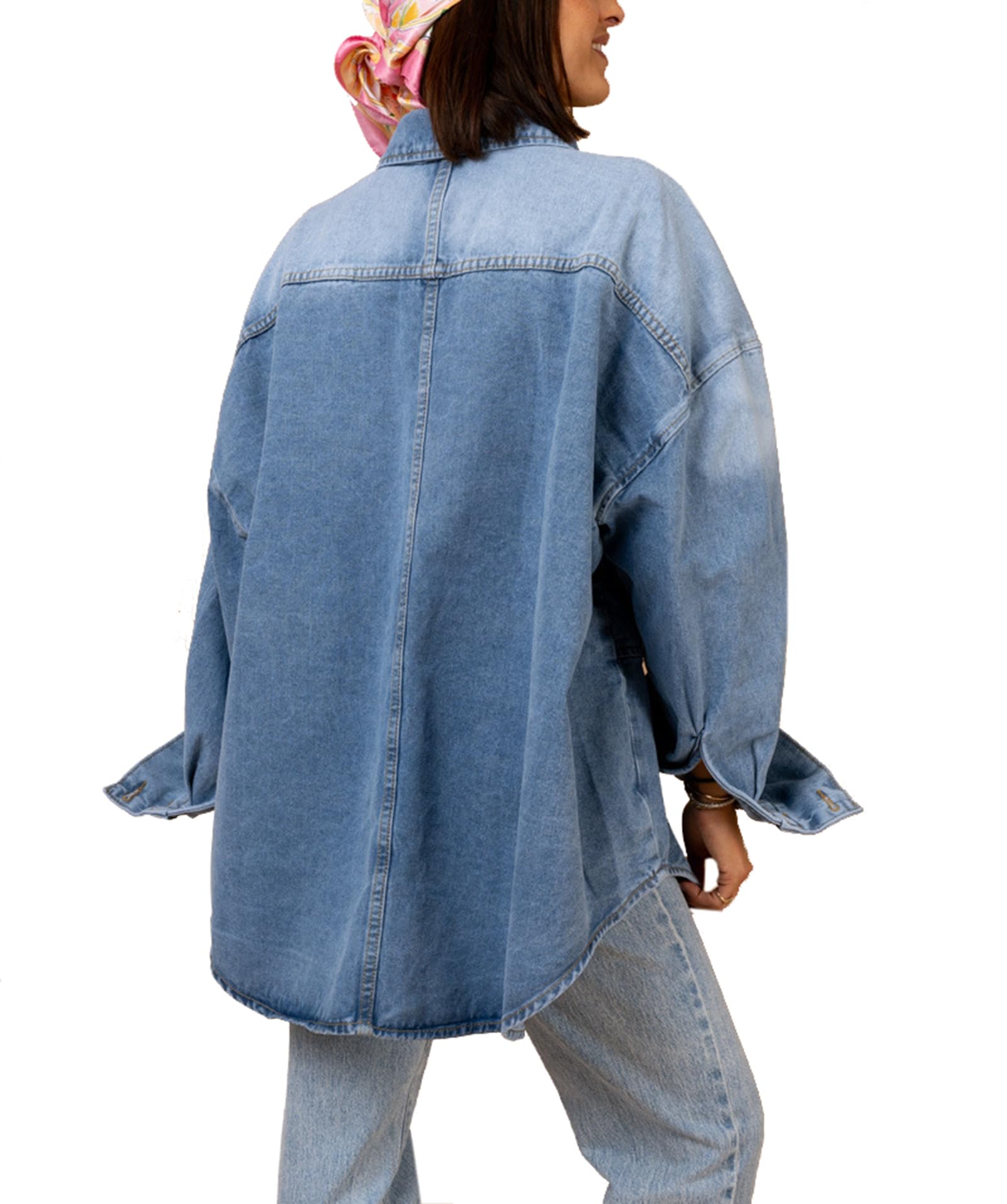 cffdviz Camicia di Jeans da Donna con Maniche Lunghe E Bottoni Giacca-Giubbotto Casual