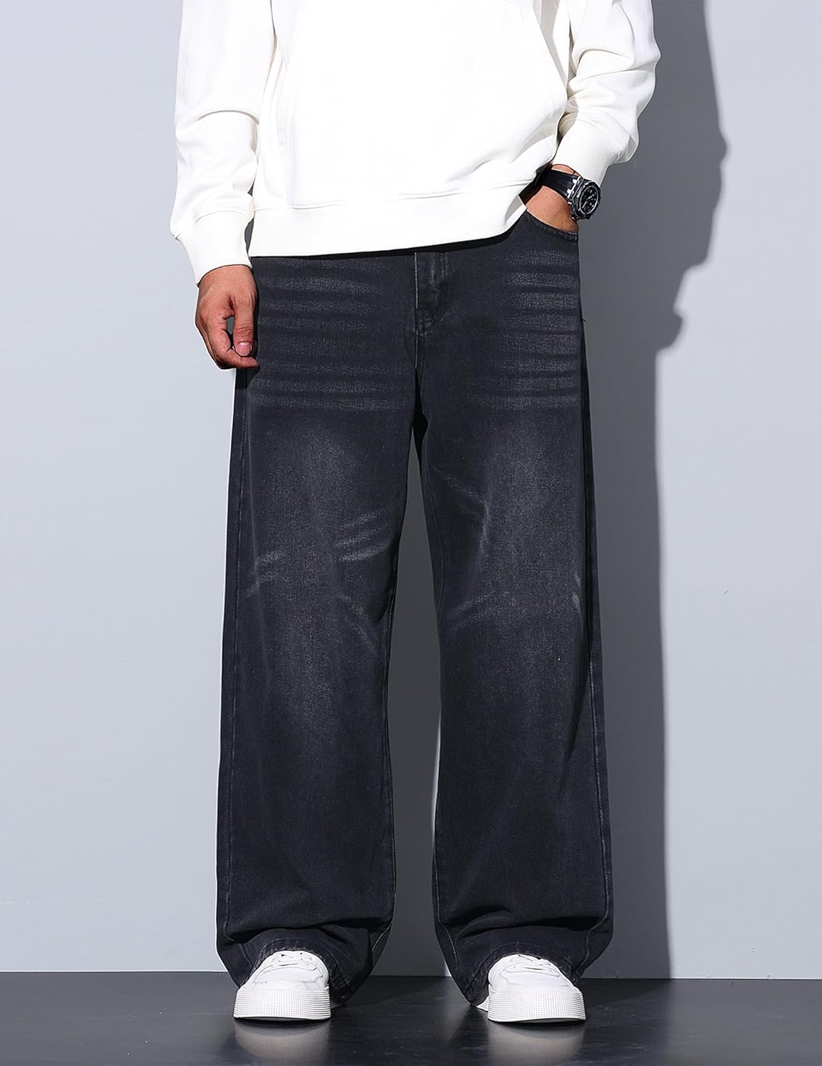 Mens Baggy Jeans Loose Fit Denim Jeans Wide Leg Hip Hop Pants Y2K Skater Trousers Streetwear - Image 2