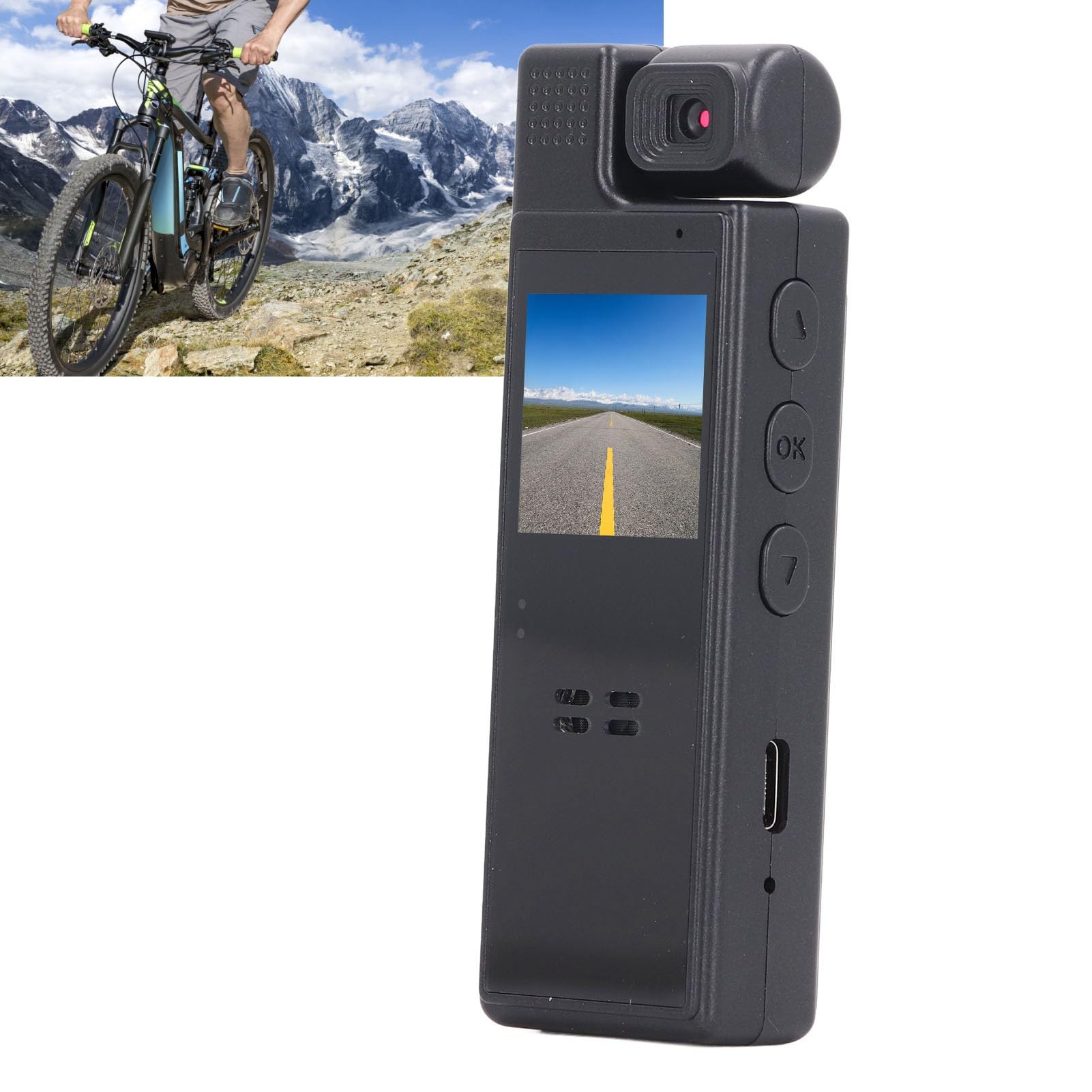 Caméra de Sport à Fixation arrière, enregistreur vidéo Portable étanche et résistant aux Chocs, 1080P, avec Objectif Rotatif à 180° et écran de 1,3 Pouce, pour Le Cyclisme, la