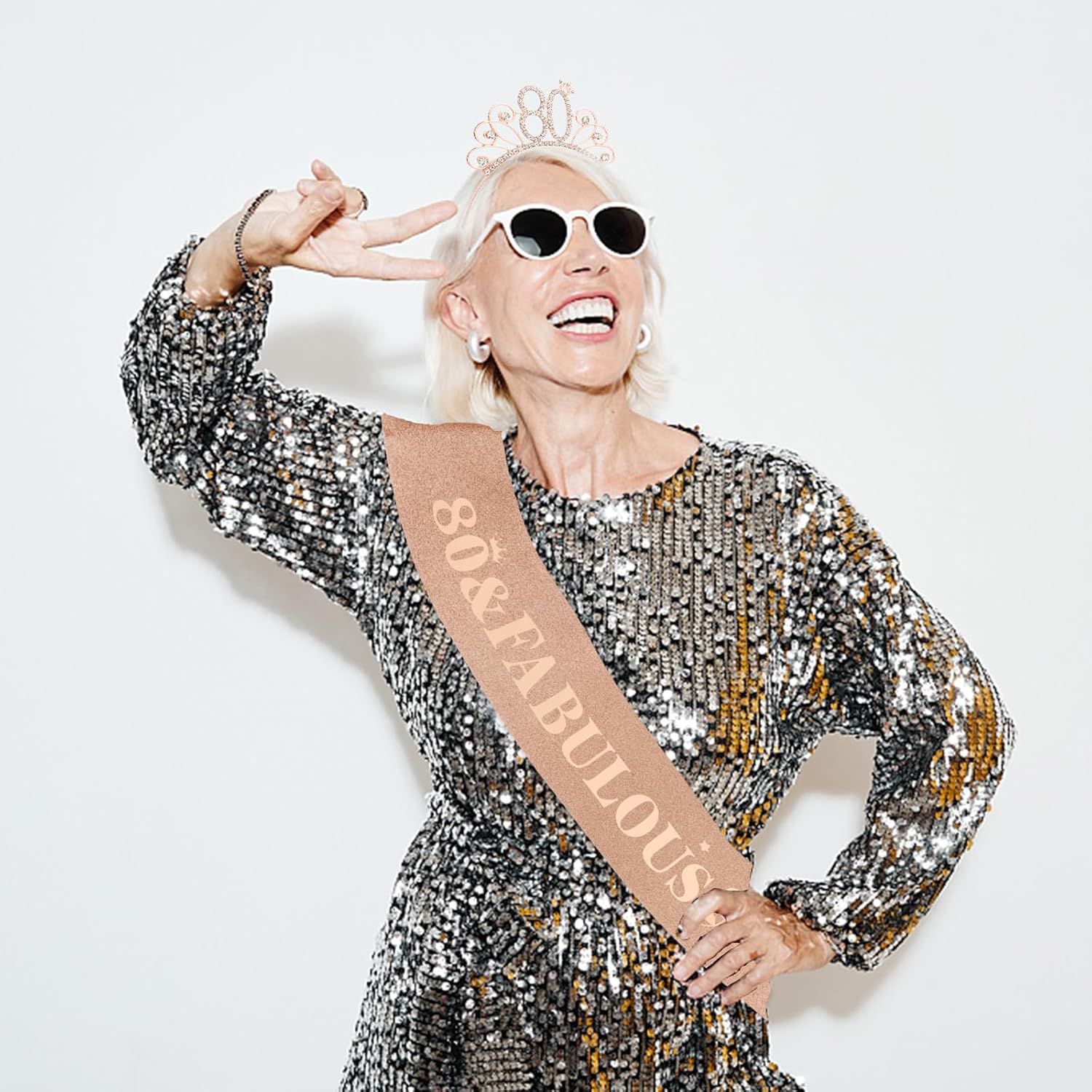 Casoty Rose Gold 80th Birthday Sash and Tiara for Women, 80th Birthday Decorations for Women, 80 and Fabulous Sash and Crown Set, Womens 80th Birthday Gifts - Image 4