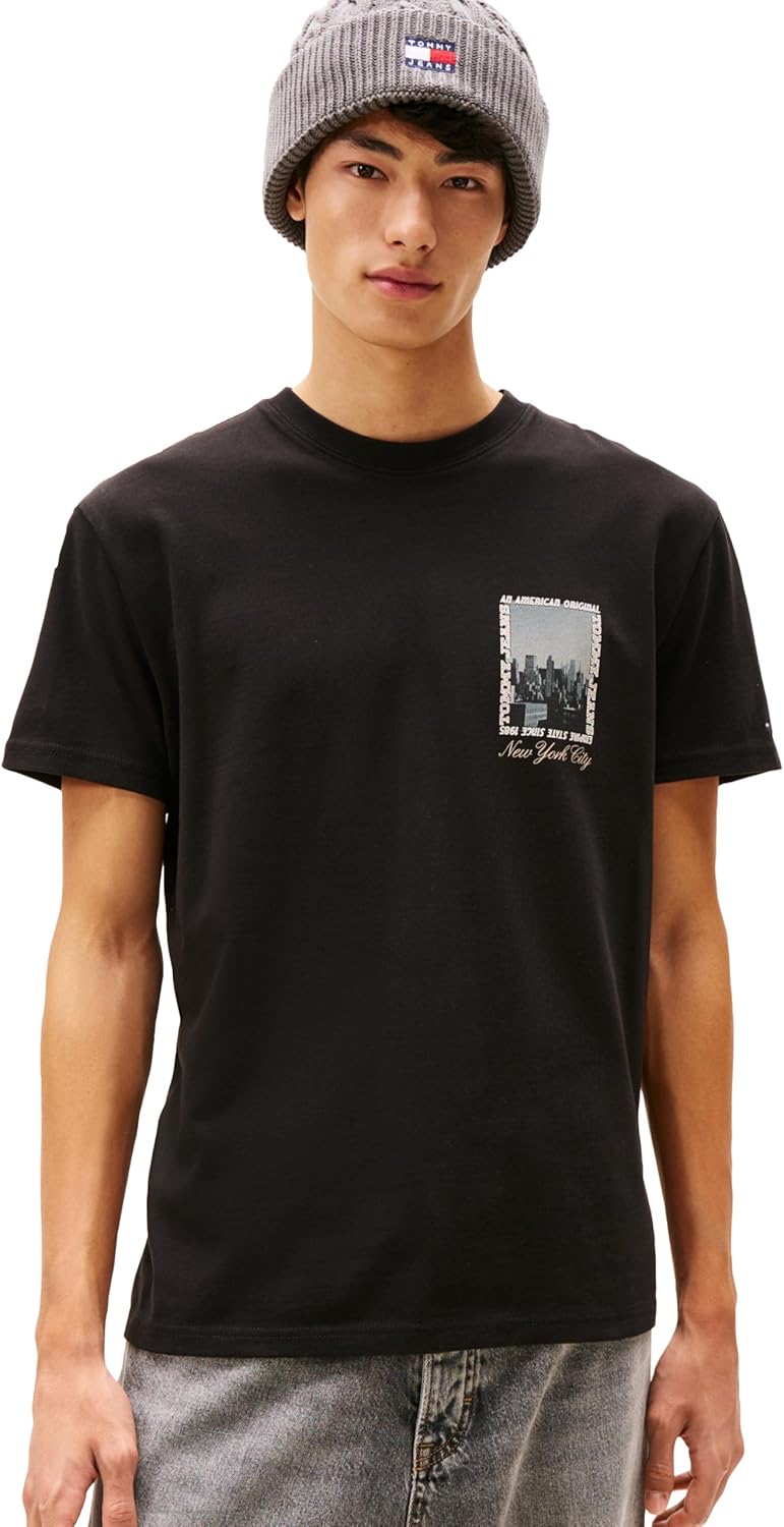 Tommy Jeans Men's Short Sleeve Cotton T-Shirts with Printed Photo Back Graphic