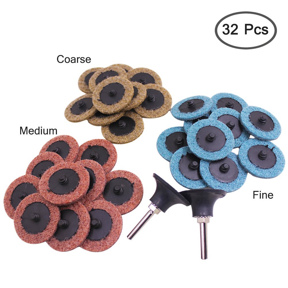 Schleifscheiben-Set, fein, mittelgroß, grob, 50mm, mit 2 Stück 1/4 Zoll Padhalterschaft, AFUNTA Oberflächenbehandlung Scheiben für Oberflächenvorbereitung, Schleifen, Polier-Finish, Fräsrost, 30 Stück