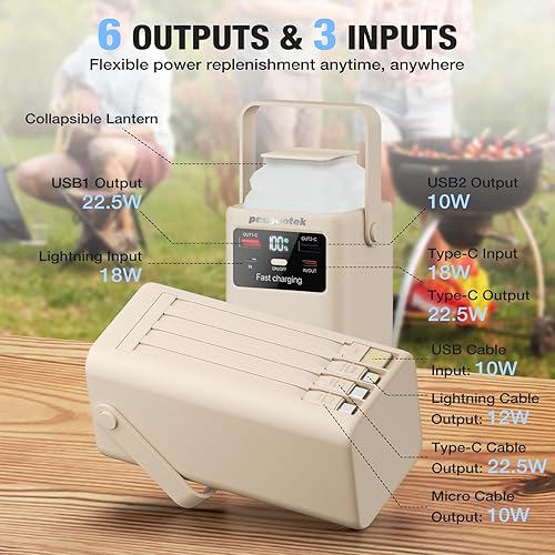 Miniatura 2 de Estación de Energía Portátil 99Wh 27000mAh Cargador Portátil Banco de Energía con Luz de Camping 22.5W Carga Rápida QC 3.0 PD Cables Integrados
