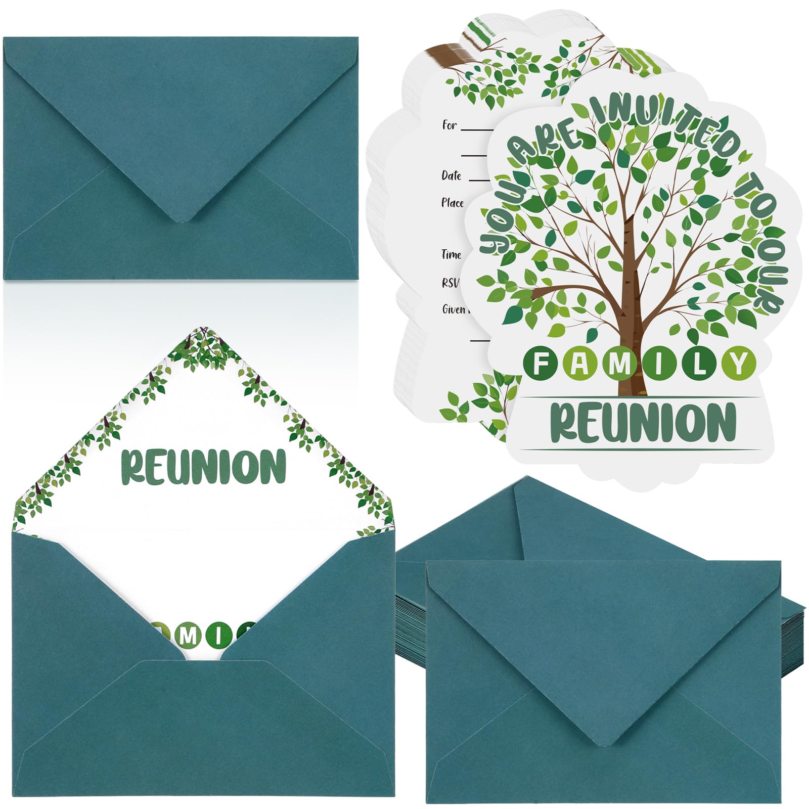 Marspark 50 Pack Family Reunion Invitation with Envelopes Family Gathering Invitations Greenery Fill-in Invite Cards for Party Bridal Shower Wedding