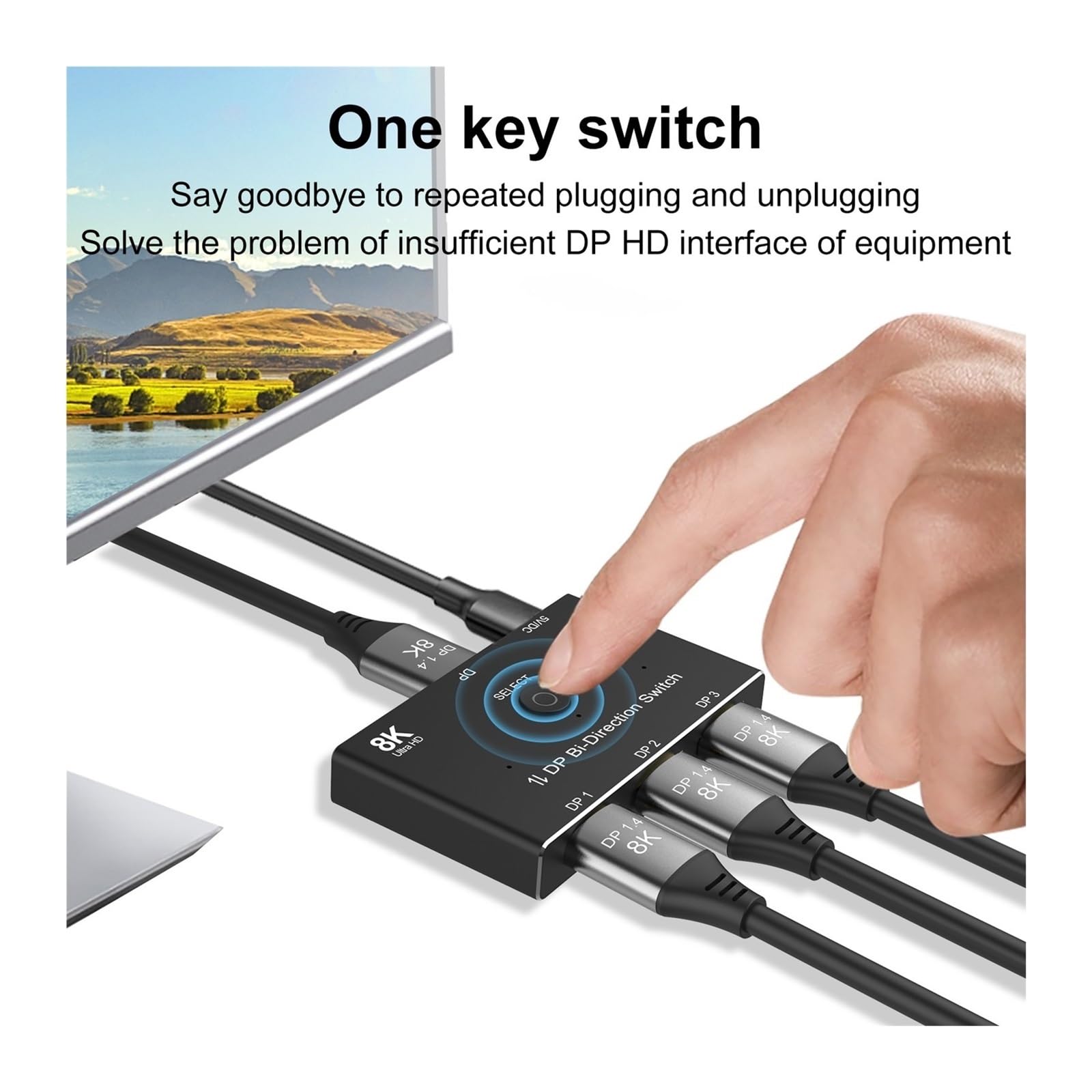 Commutateur vidéo, Commutateur 3 ports DP 1.4 Switcher Box bidirectionnel 1X3 ou 3x1 32, Gbps 8K@60Hz 4K@144Hz HDR for moniteur PC Port