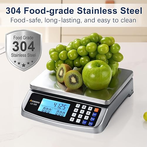Miniatura 7 de Atogou Báscula de alimentos de 66 libras, báscula de cocina comercial con cálculo de precios, enchufable utilizable, 0.05 oz/1 g, acero inoxidable