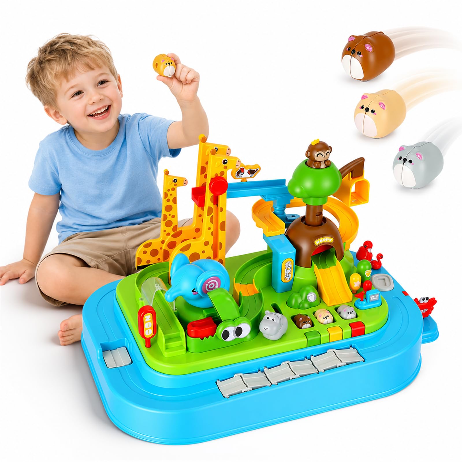 Set de Pista Magnética Parque Animal, Kit de Construcción Stem Mecánico para Niños de 3 Años+, Juguete de Montaje Creativo Sin Pilas, Desarrolla Destreza & Creatividad, Zoo Aventura Azul