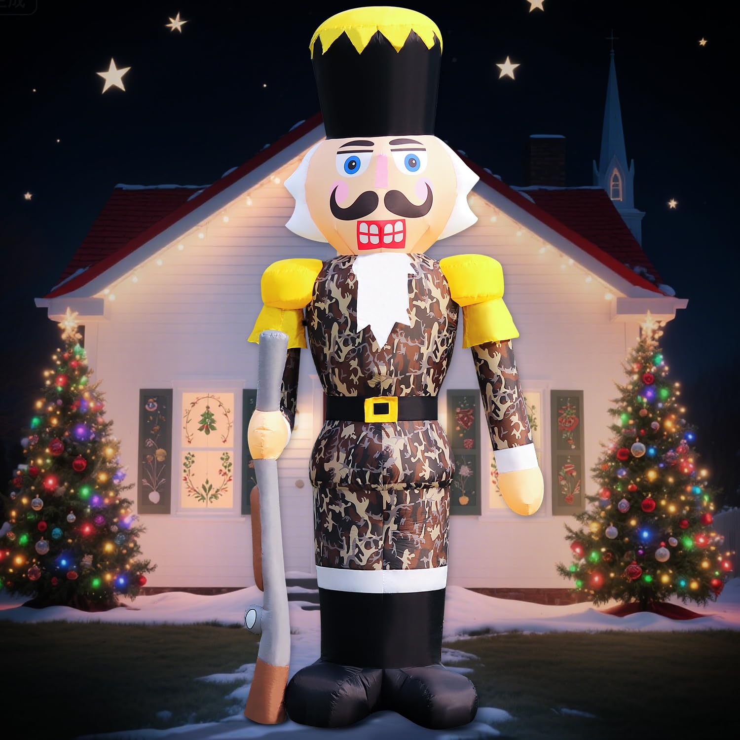 DomKom 12FT Giant Pink Christmas Inflatable Nutcracker Soldier with Candy Cane Built-in LED Lights Inflatable Decorations - Waterproof Outdoor/Indoor Blow Up Holiday Yard Decor: Camo Nutcracker