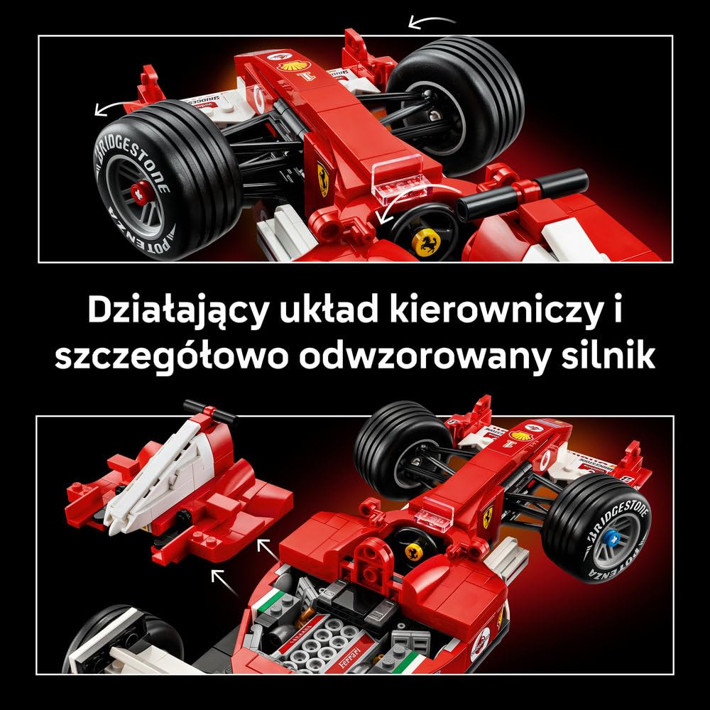LEGO Icons Ferrari F2004 i Michael Schumacher, zestaw konstrukcyjny dla dorosłych z modelem bolidu F1, kolekcjonerski samochód wyścigowy, pomysł na prezent dla mężczyzny i kobiety 11375