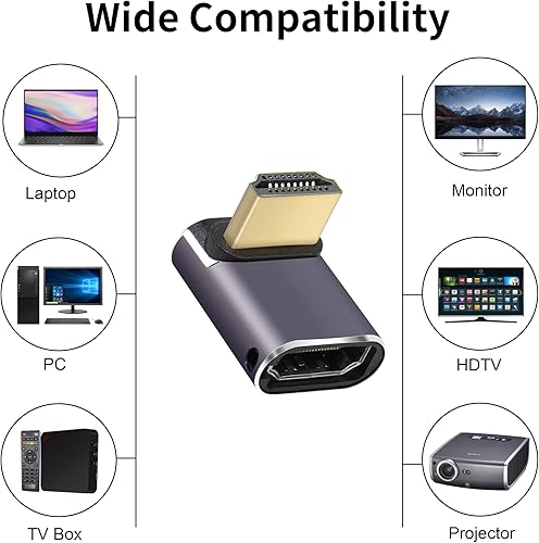 Miniatura 7 de RIIEYOCA Adaptador HDMI de 8K y 60Hz de ángulo superior de 90 grados macho a hembra, conector HDMI 2.1UHD, extensor 3D compatible con 8K 60Hz  4K