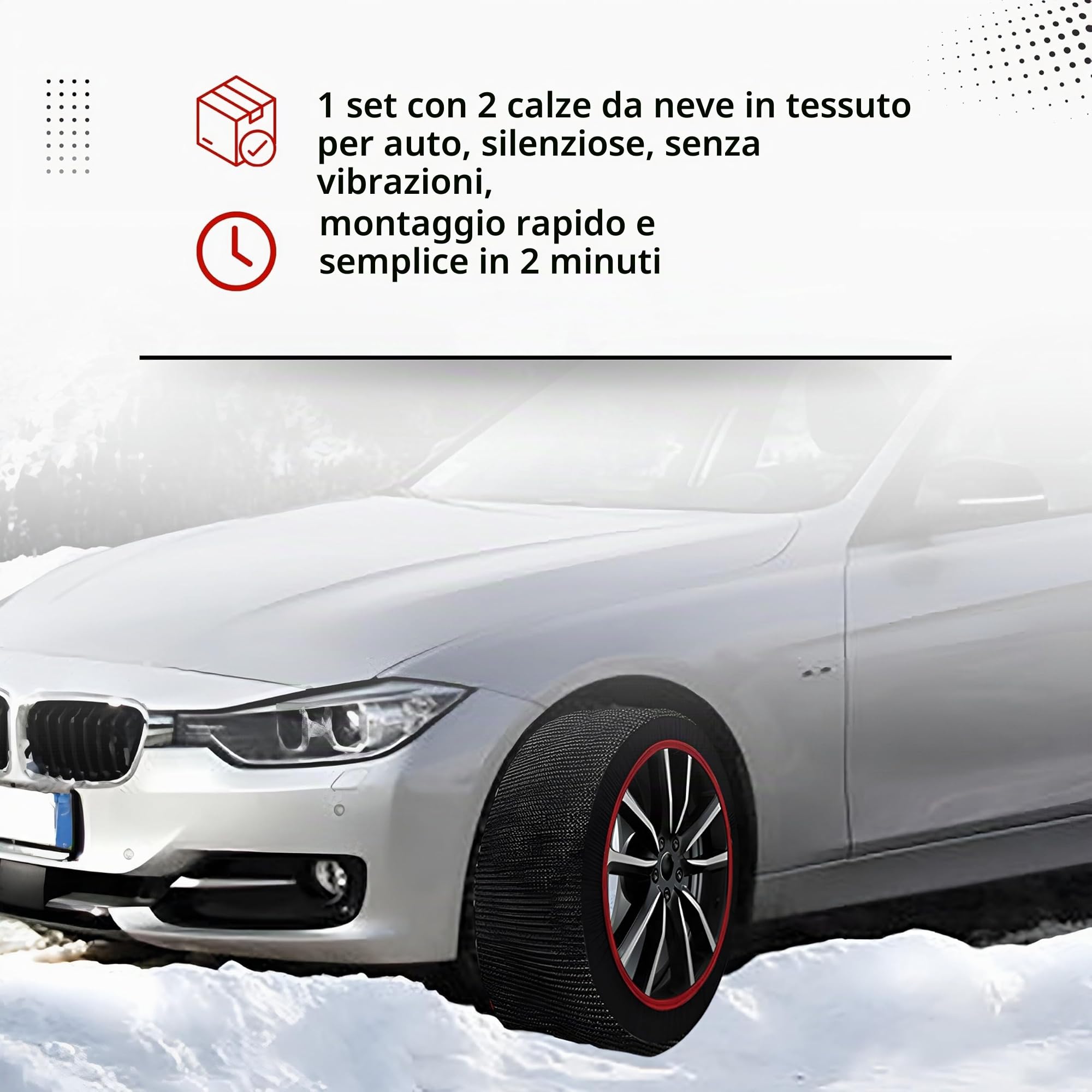 Calze da neve per pneumatici, calze da neve in tessuto, Maranello Super X, taglia XXL, testato secondo EN 16662-1:2020, facile da montare in 2 minuti, catene invernali antiscivolo, catene da neve in