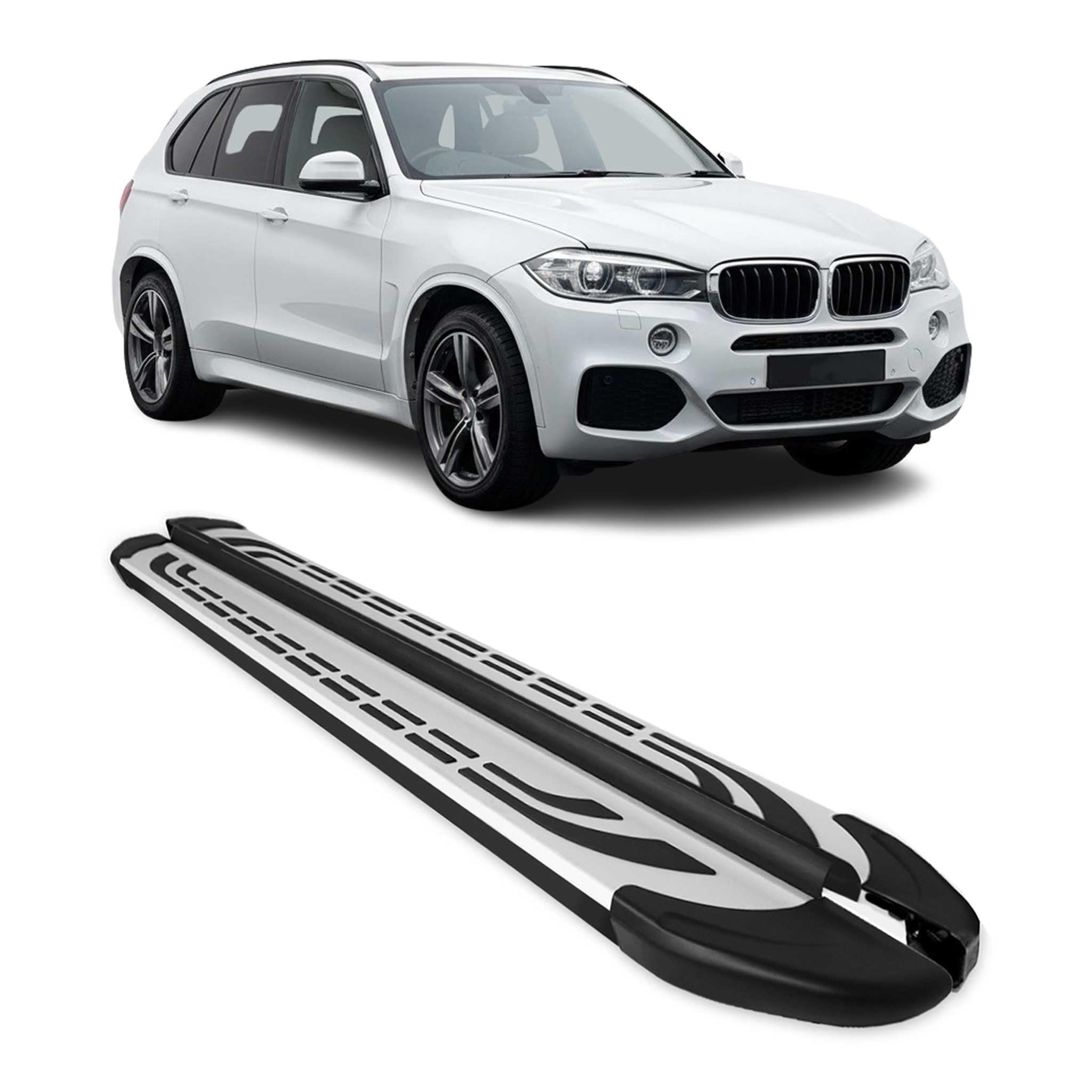 OMAC Pedane Laterali Sottoporta compatibile con BMW X5 2014-2018 Argento Nero Alluminio 2 Pz