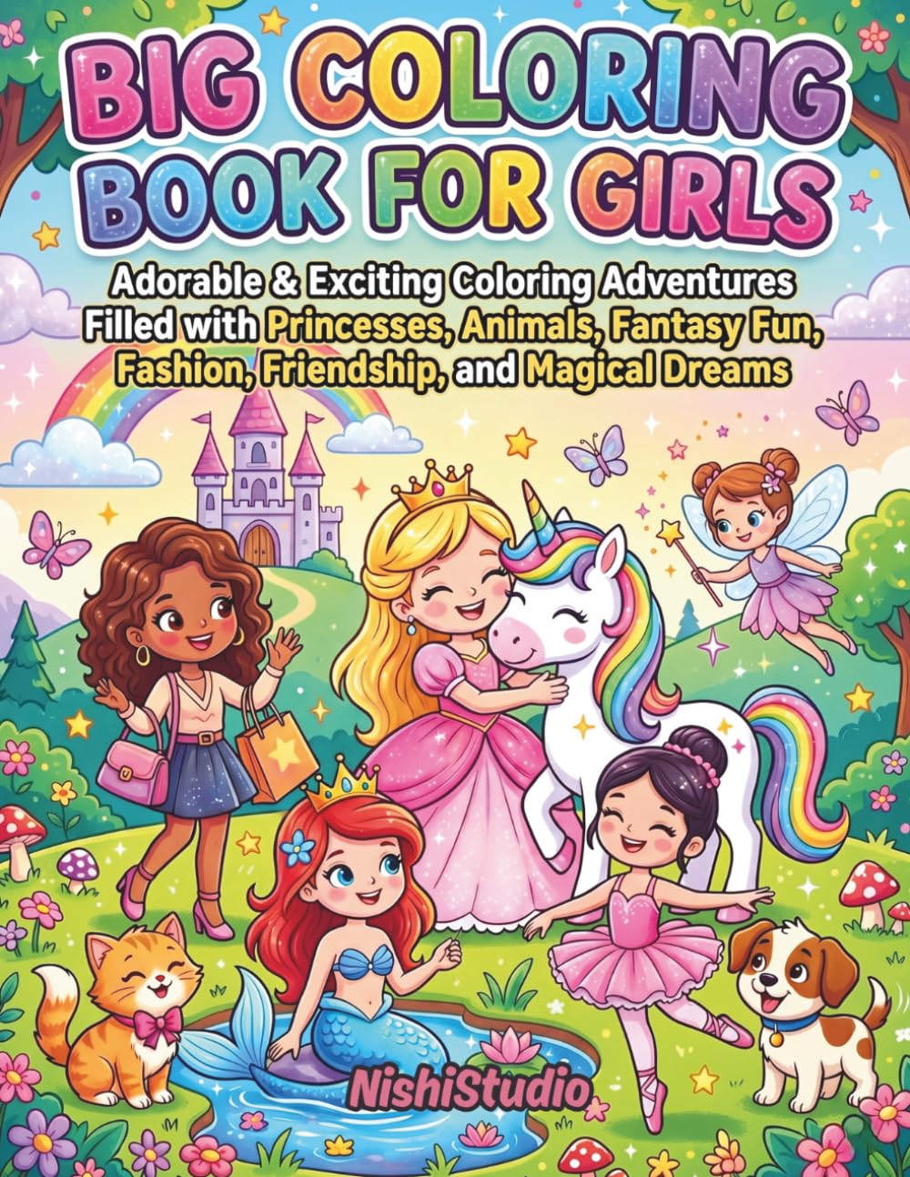 BIG COLORING BOOK FOR GIRLS: Adorable & Exciting Coloring Adventures Filled with Princesses, Animals, Fantasy Fun, Fashion, Friendship, and Magical Dreams for Girls 5 and Above (Kids Coloring Books)