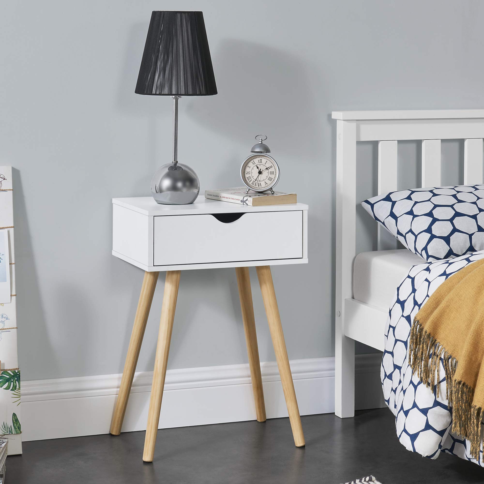[en.casa] Lot de 2 Tables d'Appoint avec Tiroir Ensemble de 2 Tables Basses Bouts de Canapé Tables de Chevet Design Intemporel Panneau de Particules Bois 60 x 40 x 30 cm Blanc