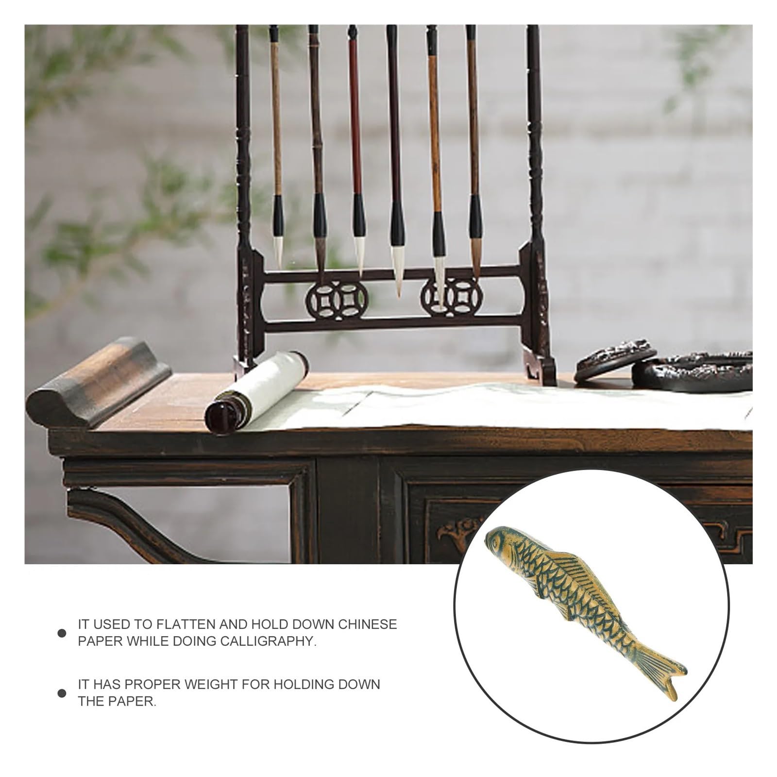 Fermacarte Calligrafico Cinese In Ghisa | Decorazione da scrivania resistente a forma di carpa for disegni, scrittura e Sumi