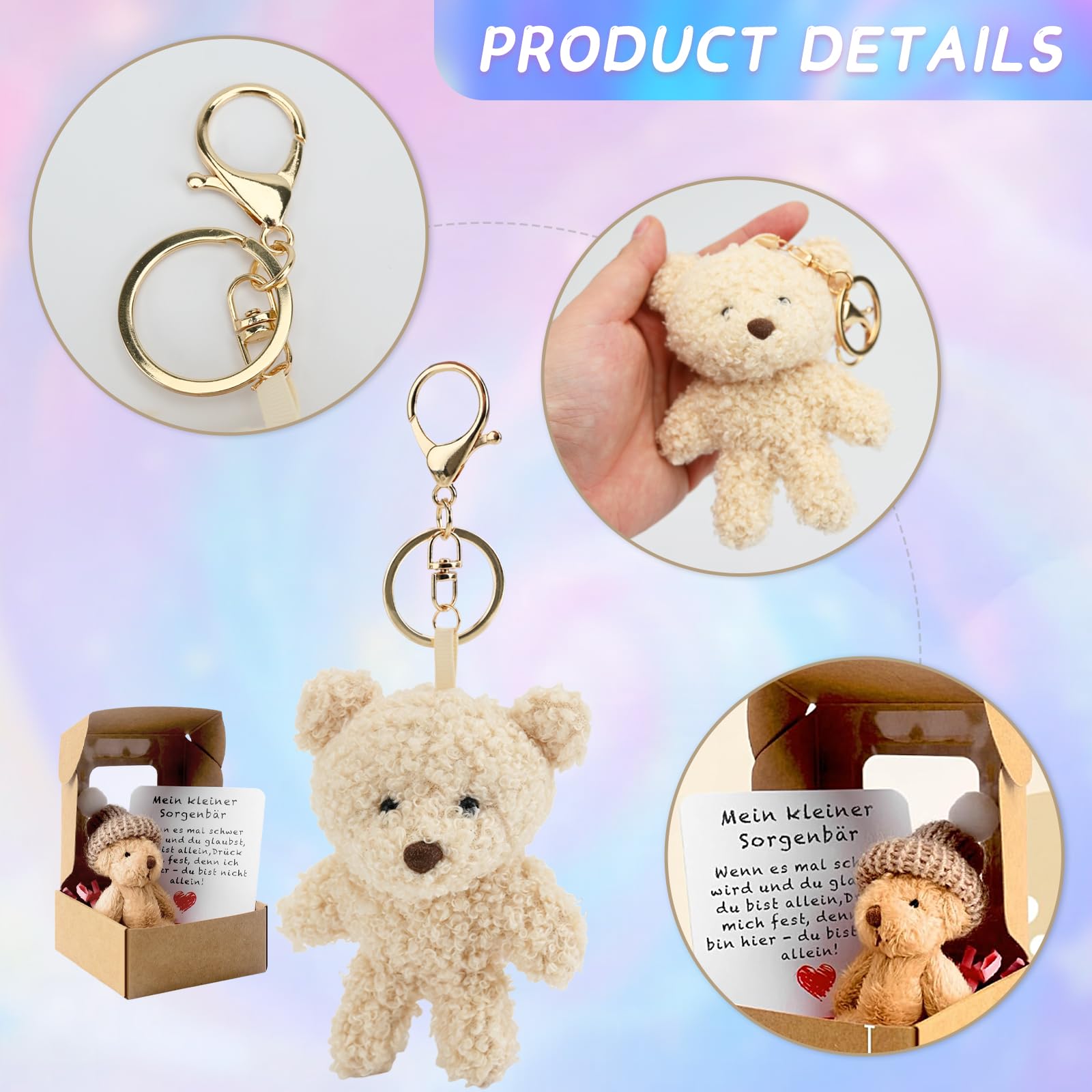 Pocket Hug Orsacchiotto Portafortuna – Mini Peluche Ispiratore Con Biglietto D'Abbraccio, Portachiavi - 2