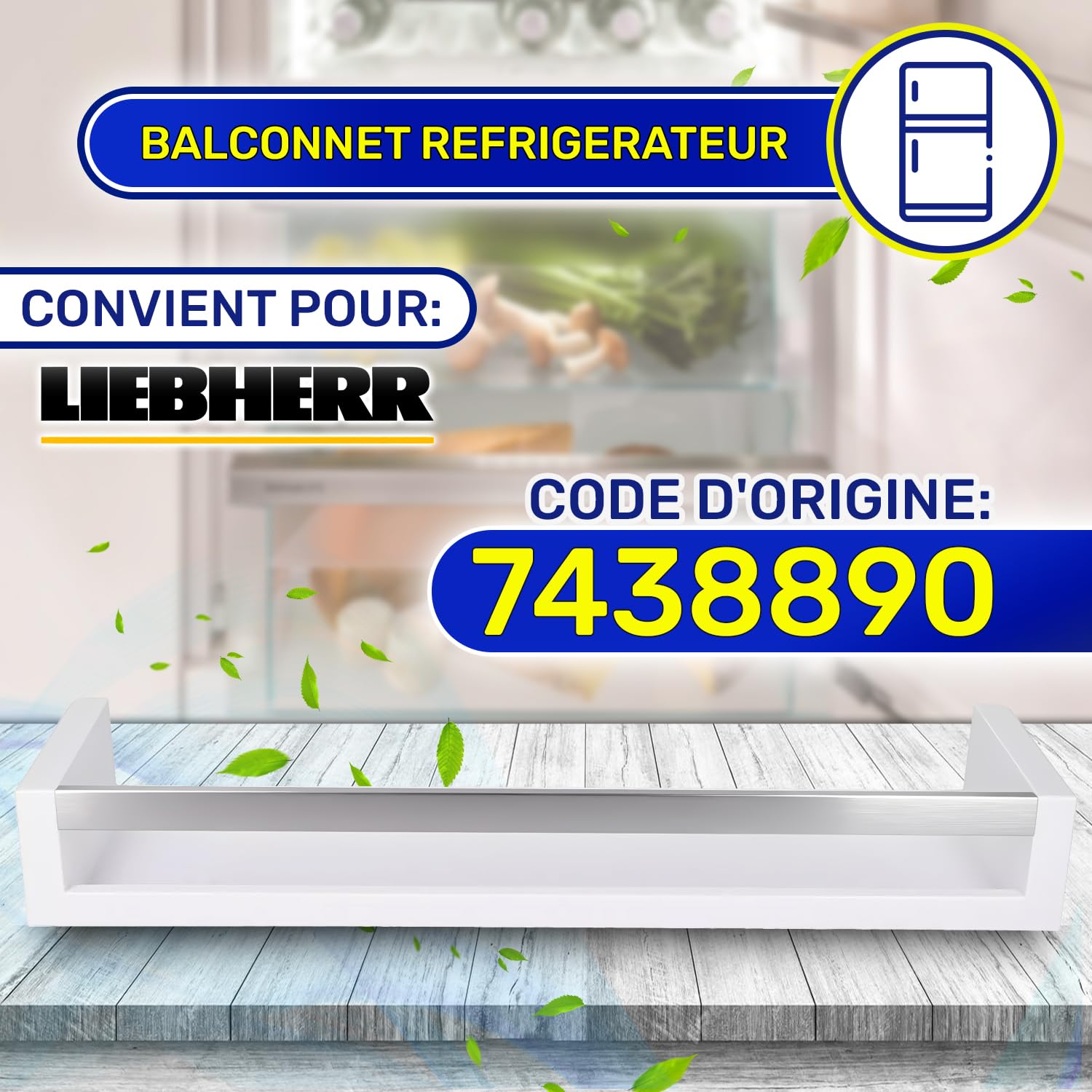 Balconnet Refrigerateur 416x112x60 mm avec le Code Original 7438890 pour Liebherr - Garantie de 10 Ans - MONTERAL