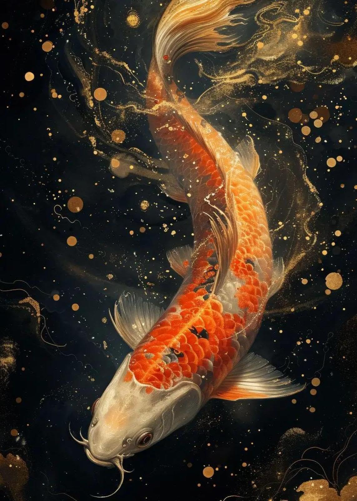 SHINERING Retro Carp Koi Fish Canvas Painting Wall Art Posters Prints Picture For Living Room Bedroom Office Decor A8 21X30Cm Unframed