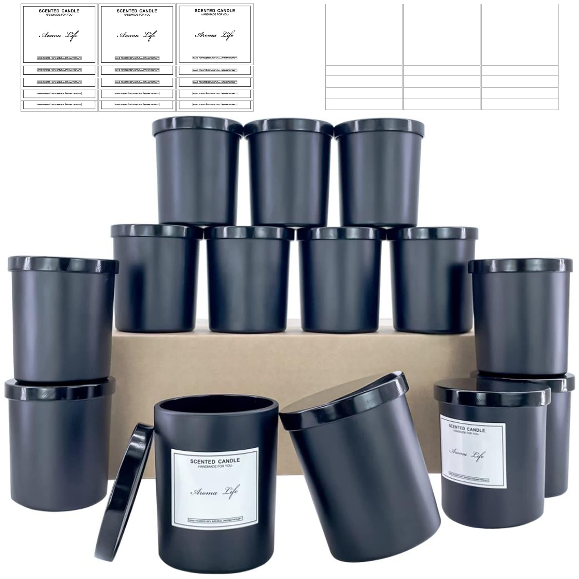 Buy 15pack, 7oz Thickened Glass Candle Jars with Lids, Matte Black