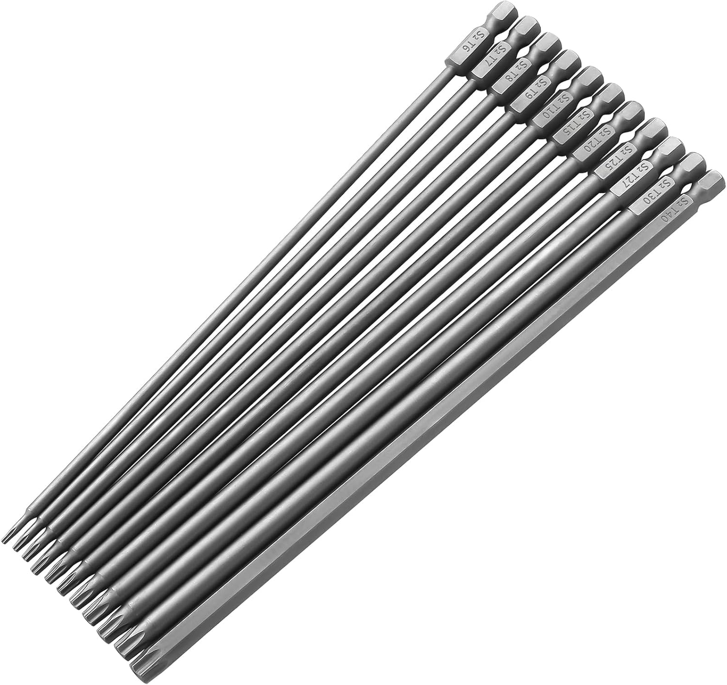 11 Pcs 200m Long Torx Security Screwdriver Drill Bits Set, 1/4 Inch Hex-Shank Tamper Proof Star Torx Bit,T6 T7 T8 T9 T10 T15 T20 T25 T27 T30 T40, 7.8" Magnetic S2-Steel Screwdriver Bits