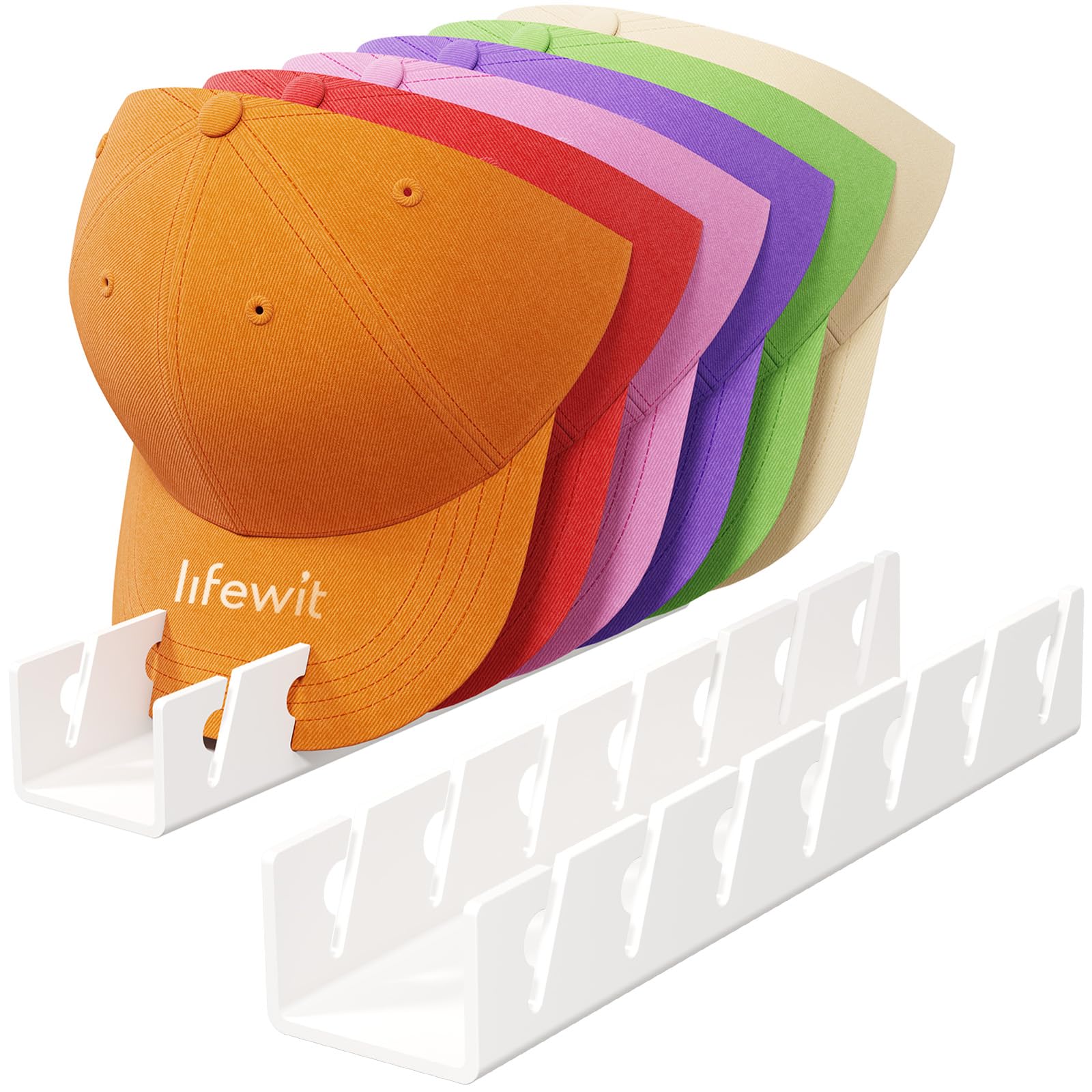 Lifewit Baseballkappenhalter, Acryl-Hut-Organizer, Hutständer und Ständer für Baseballkappen, Aufbewahrung und Display für Schrank, Schlafzimmer, Ankleidezimmer, Weiß, 2 Stück