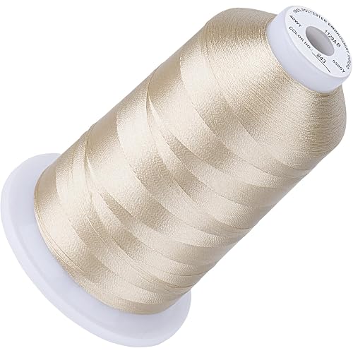 Simthread 5500Yds Embroidery Thread, 5000M High-Yardage 40WT 100% Polyester Thread – 170+ Vivid Colors, High-Speed Rated – Compatible with Brother, Singer, Janome & More - Beige 843