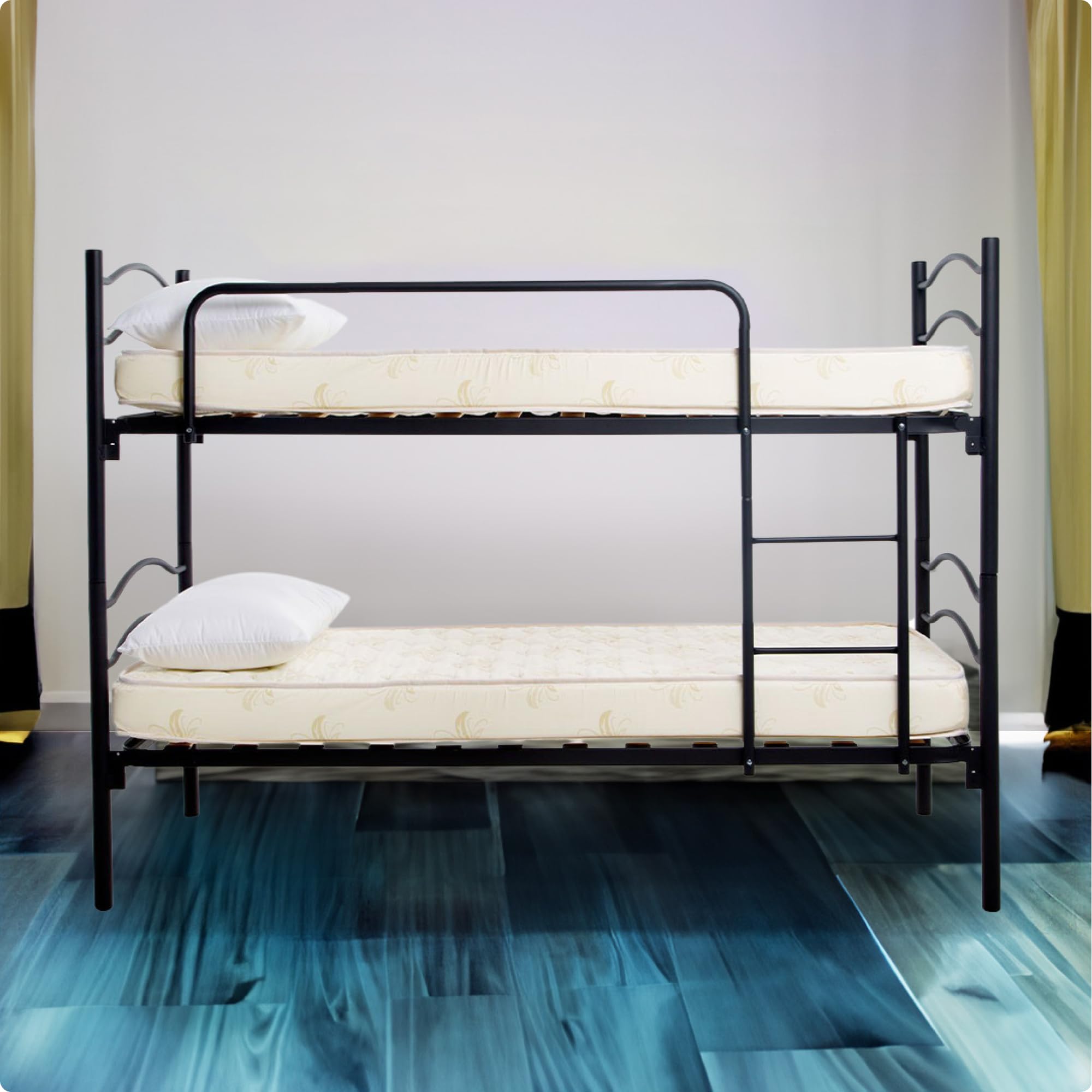DOLCI SOGNI Letto a Castello per Adulti e Bambini Scomponibile in 2 Letti Singoli (Struttura + Materasso E Cuscino Nero)