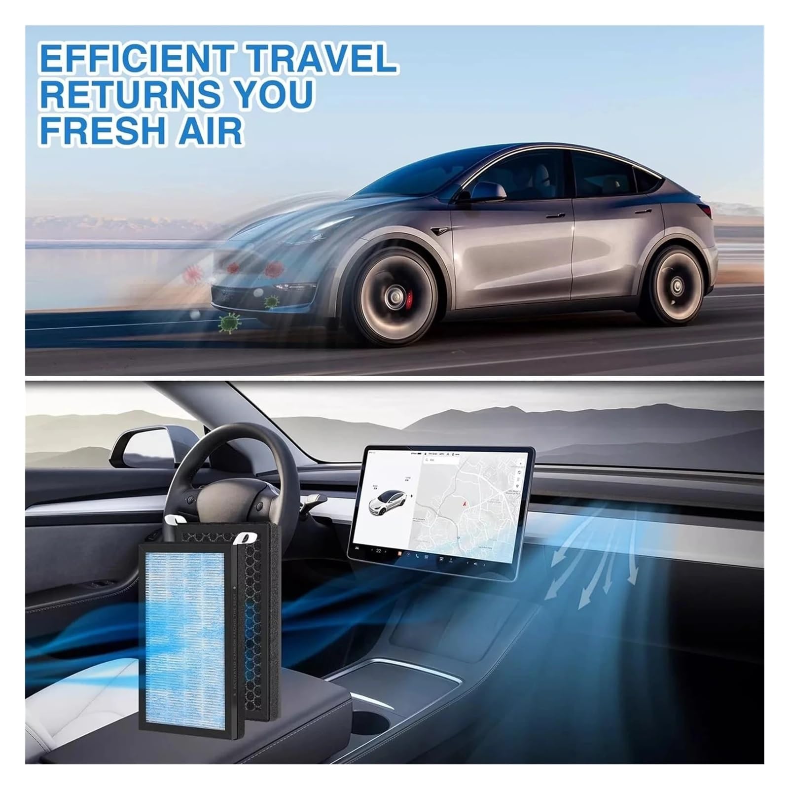 Filtr powietrza kabinowego 2 szt. Pasuje do modelu Tesla 3 Y Filtr powietrza Klimatyzator kabinowy z wymianą klimatyzacji węglem aktywnym