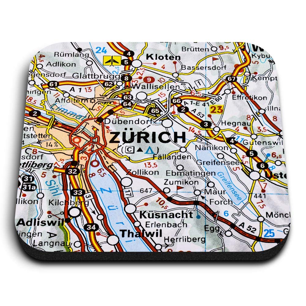 Destination Vinyl Ltd Multicolor 1 X Square Mdf Fridge Magnet - Zurich City Switzerland Europe Map 46533