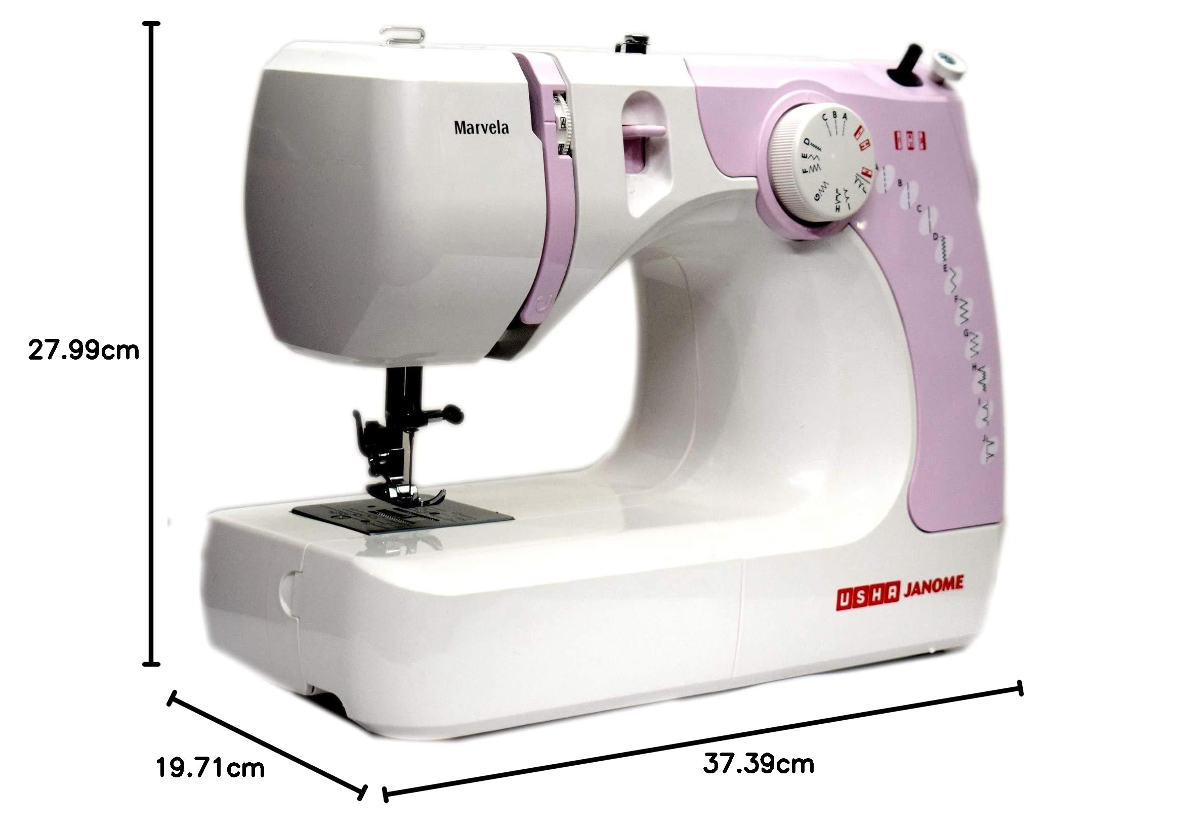 Usha New Janome Marvela Pink Automatic Zig-Zag Electric Sewing Machine With Free Sewing Kit | Sewing Light | 7 Built-In-Stitches | 14 Stitch Functions | 2 Year Warranty | Pink & White — Amazon image 5