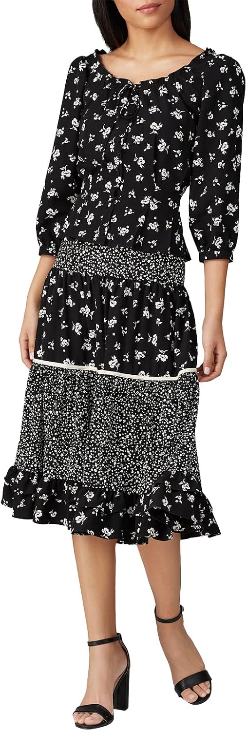 Sweet Baby Jamie Women's Black Floral Tie Top