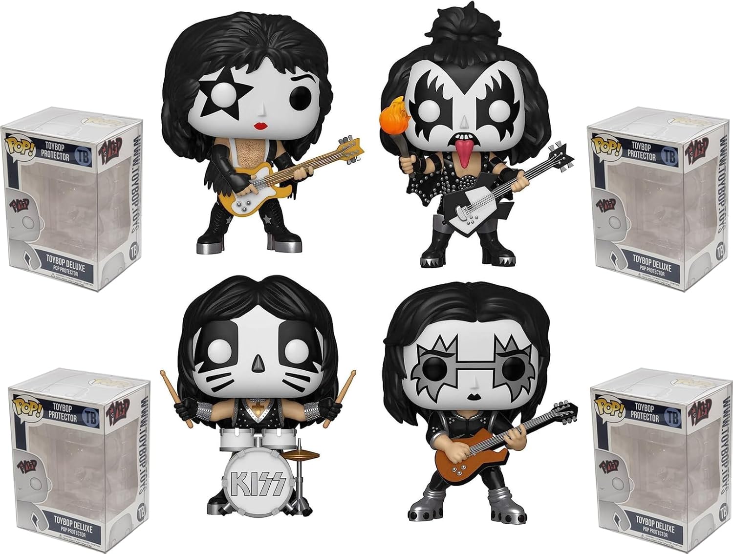 Funko Kiss + Protector: Pop! Rocks Vinyl Figure (Bundled with ToyBop Box Protector Collector Case) (Set of 4)
