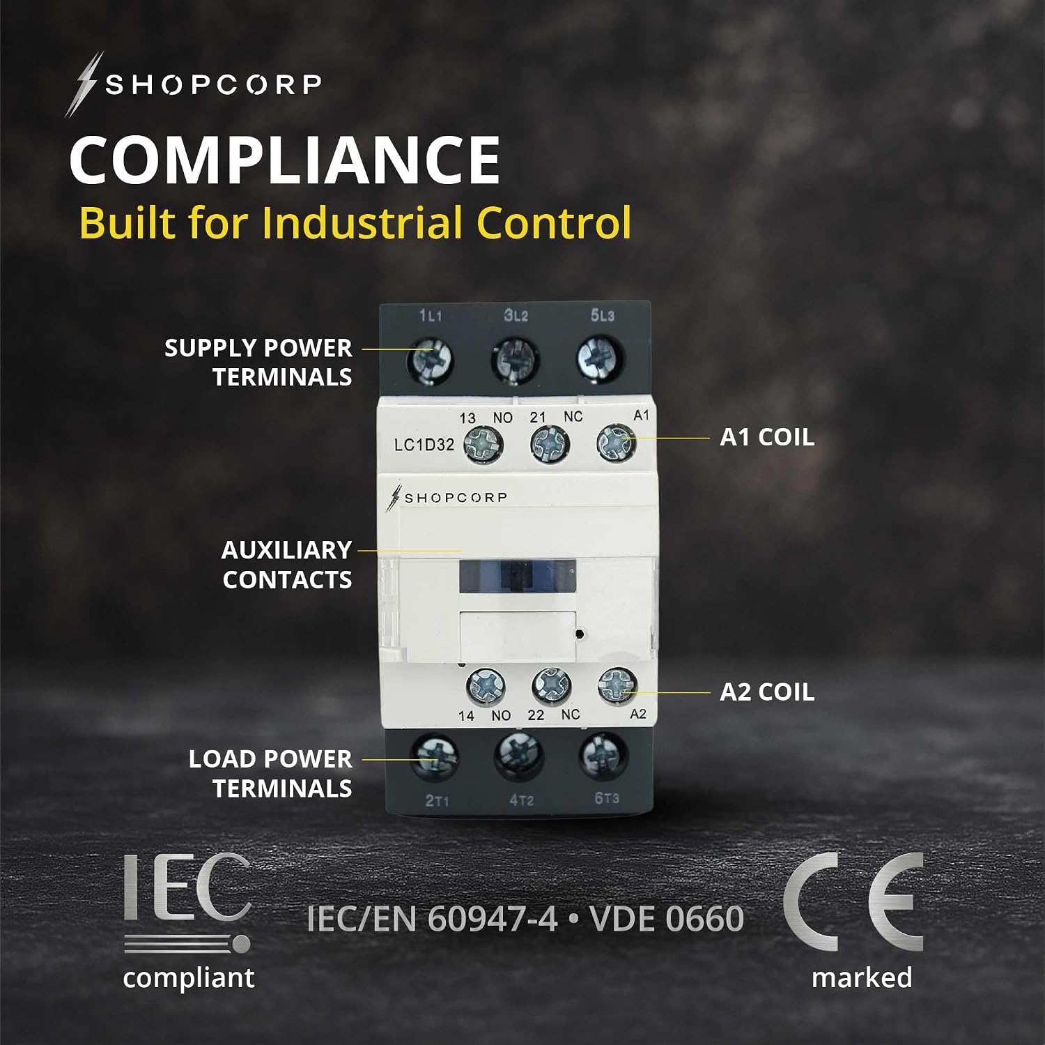 3 Pole AC Contactor 24V Coil, 30 Amp IEC 690V Switch, 1NO/1NC Auxiliary Contacts, DIN Rail Mounting Base for HVAC, Motor and Lighting Control