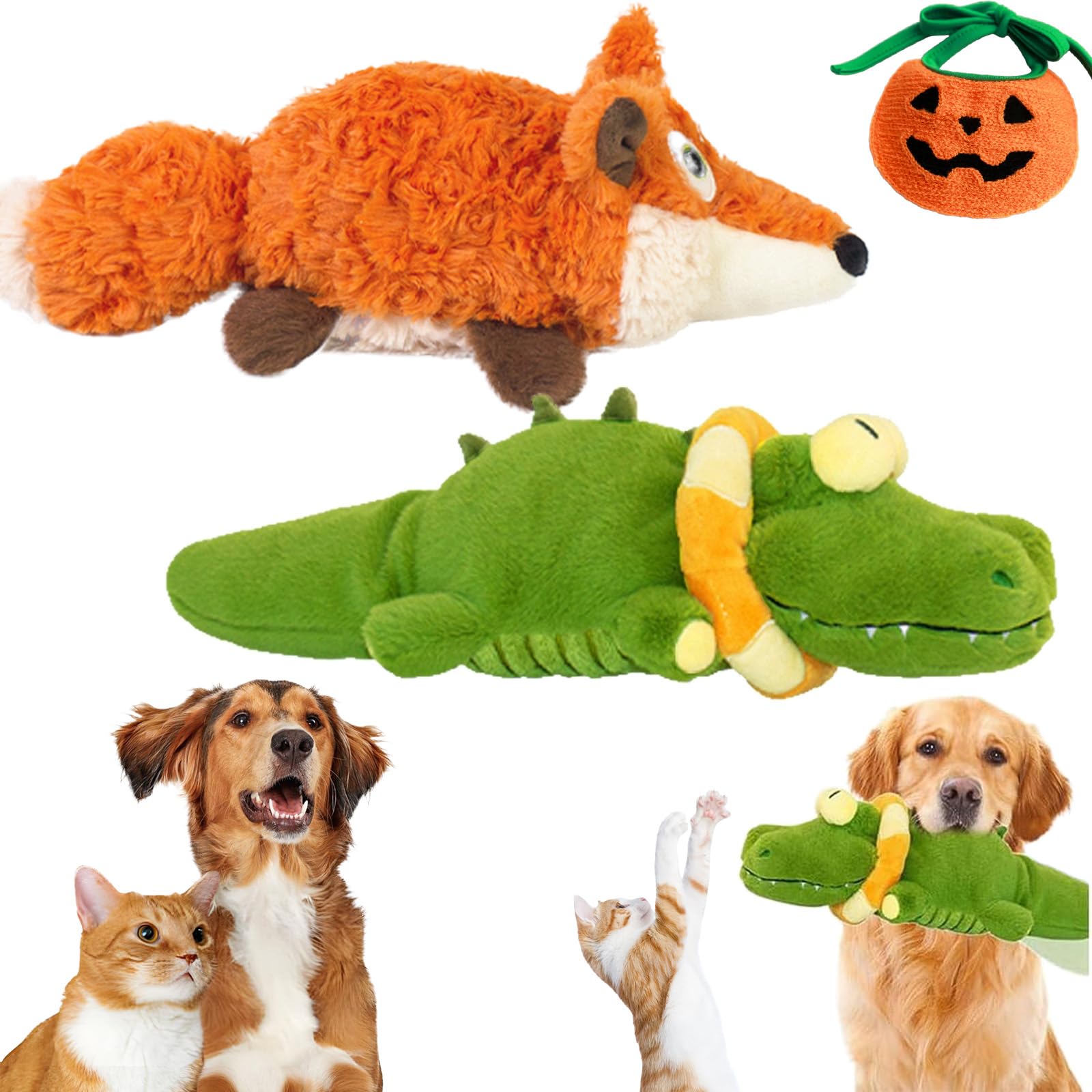 Calming Crocodile, Automatic Tail-Wagging, Quietschendes Krokodil-Hundespielzeug, Machine Washable, Interaktives Hundespielzeug füR Kleine, MittelgroßE und GroßE Hunde (Mix)