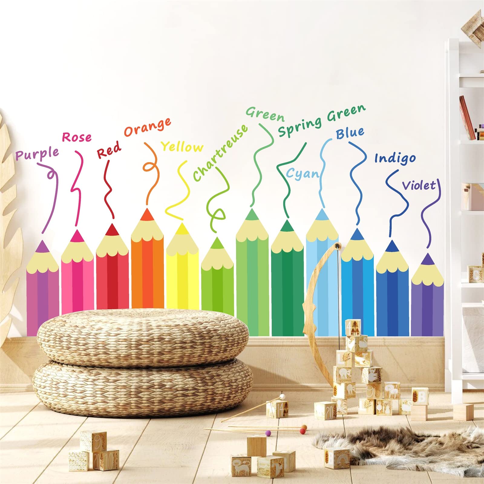 Autocollants De Fenêtre Colorés En Forme De Crayon - Décoration Murale Pour Fenêtre, Escalier, Vitrine, Salle De Classe, Chambre à Coucher, Salon