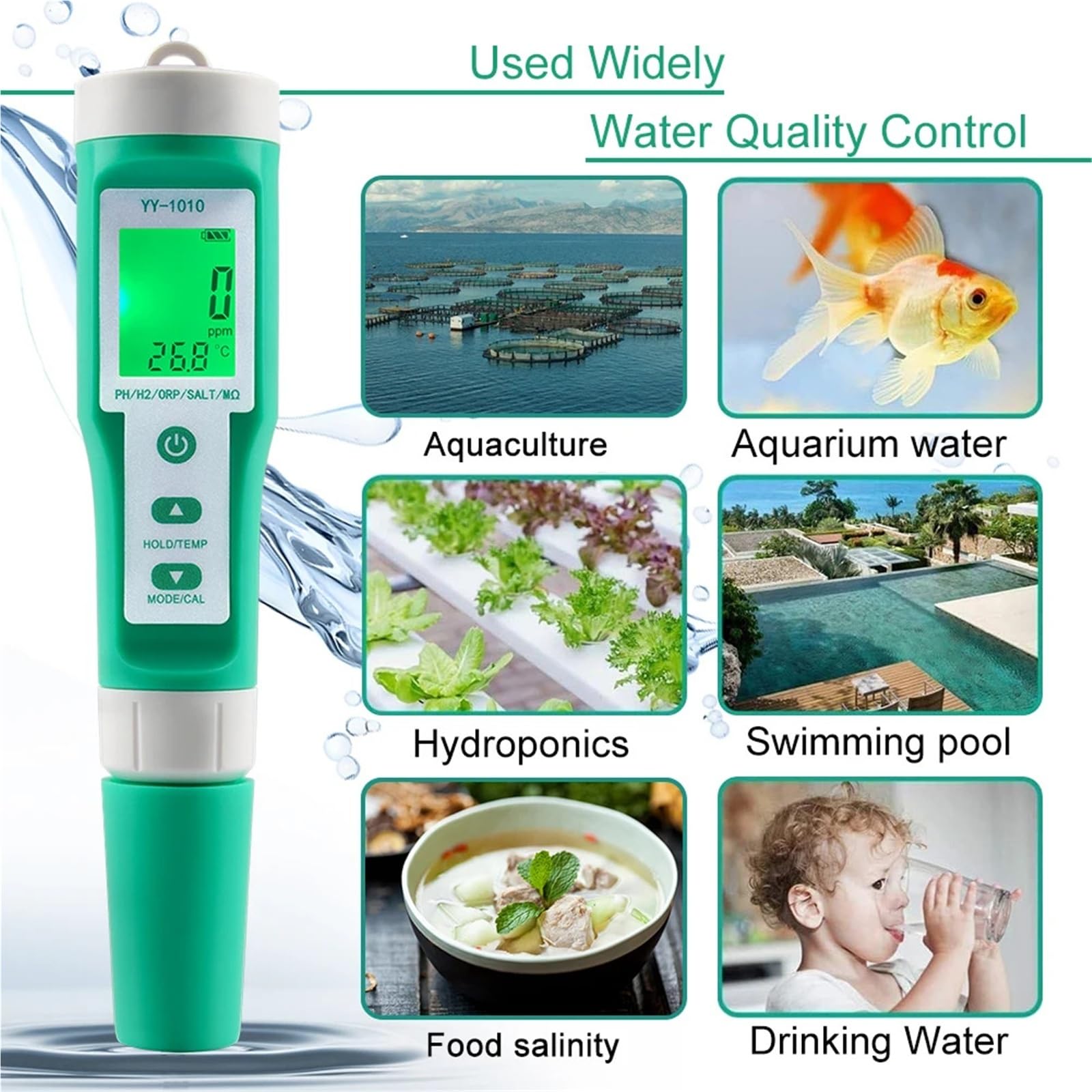 Tester dell'acqua, Misuratore di pH, tester TDS, ORP digitale, EC, salinità, H2, SG, spa, strumento for il test acqua acquario, soluzione for fertilizzanti, strumenti for il test della resistività