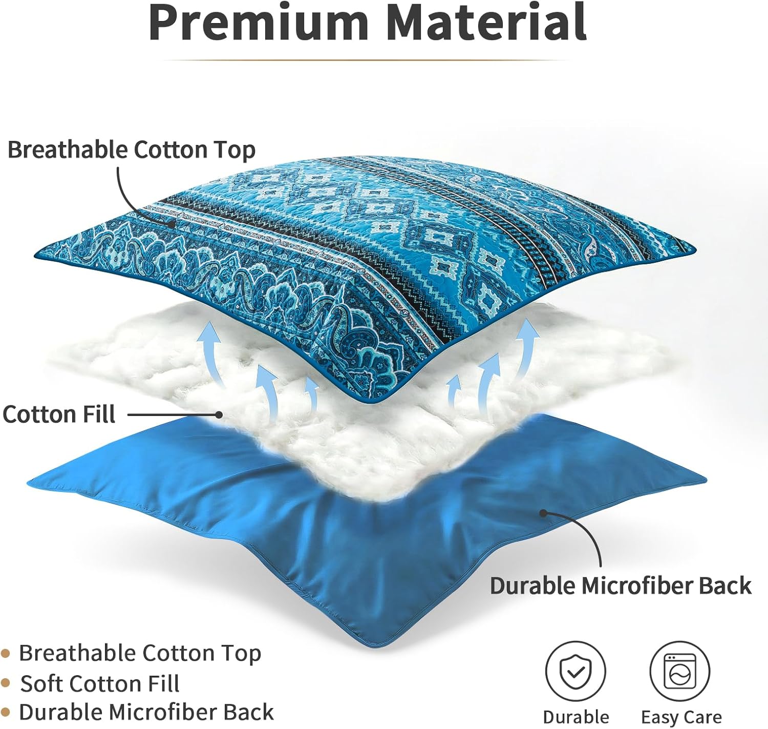 TWINRUN Cotton Quilts King Size, 3 Pieces King Quilt Bedding Set (98 x 106 Inch), Lightweight Boho Quilts King Size for Bed, Blue Stripes Bedspreads for All Seasons, Machine Wash - Image 3